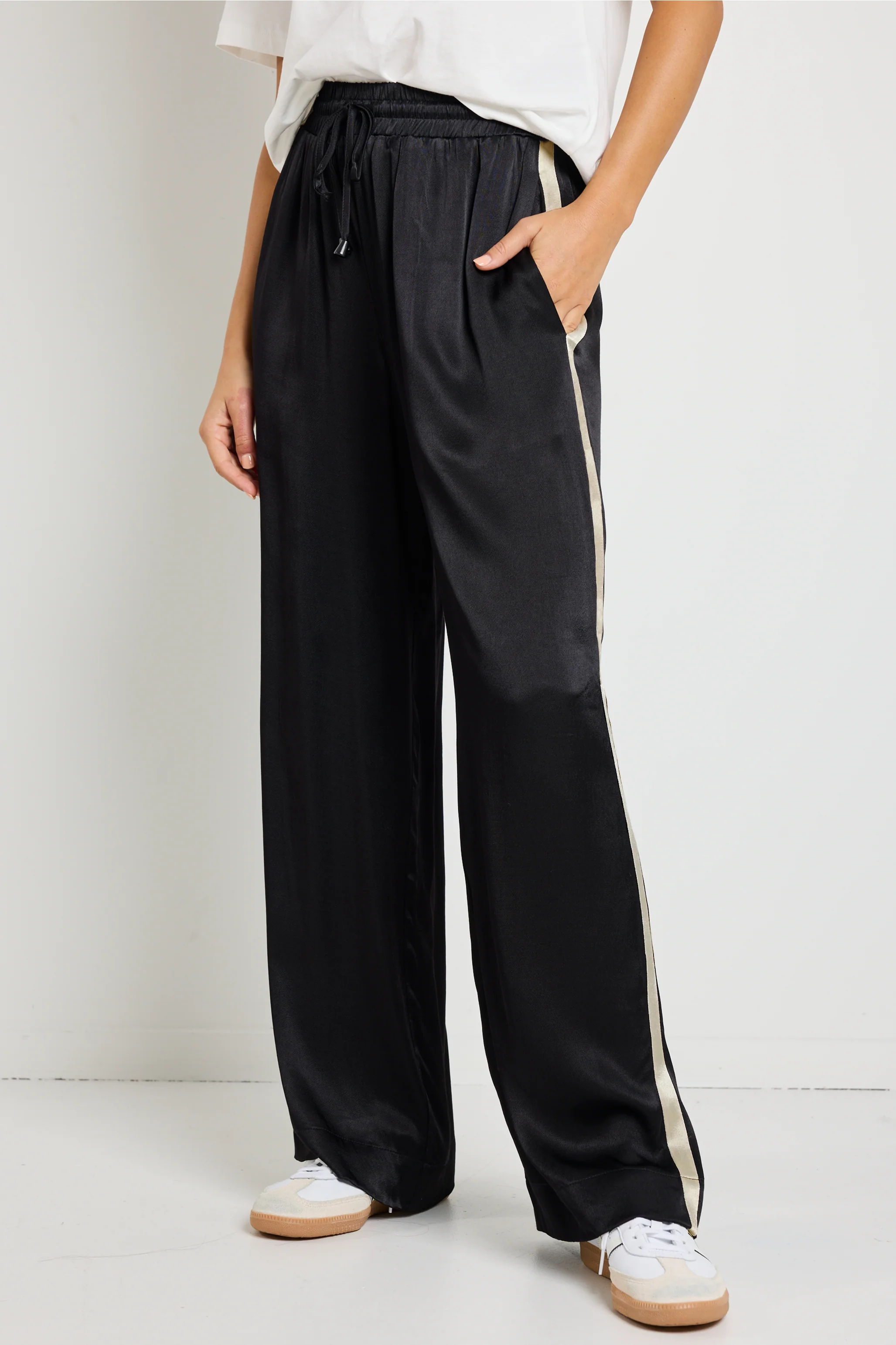 Townie Black Satin Side Stripe Elastic Waist Pants - Image 5