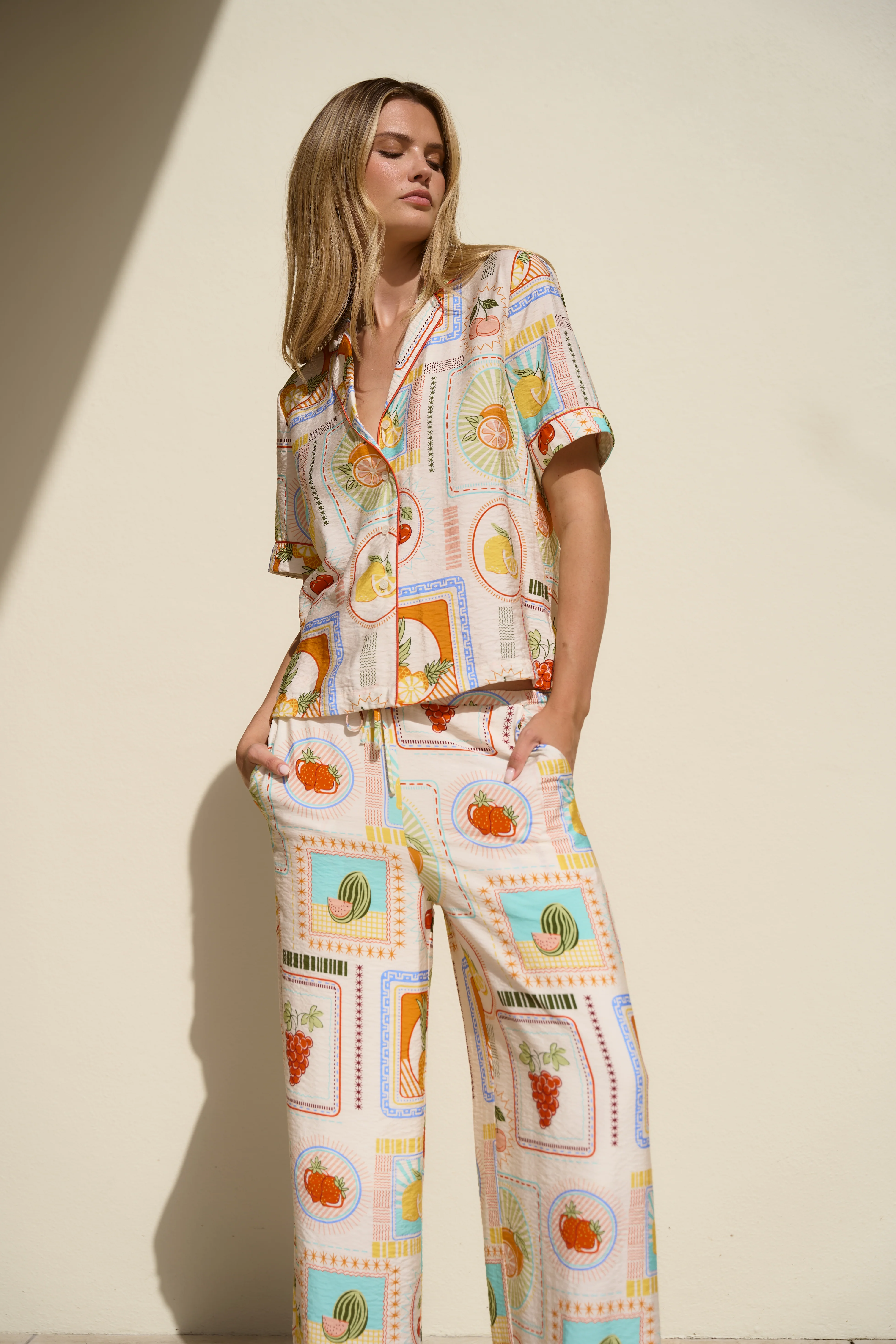 Travel Cream Tropical Postcard Wide Leg Pull On Pants - Image 2