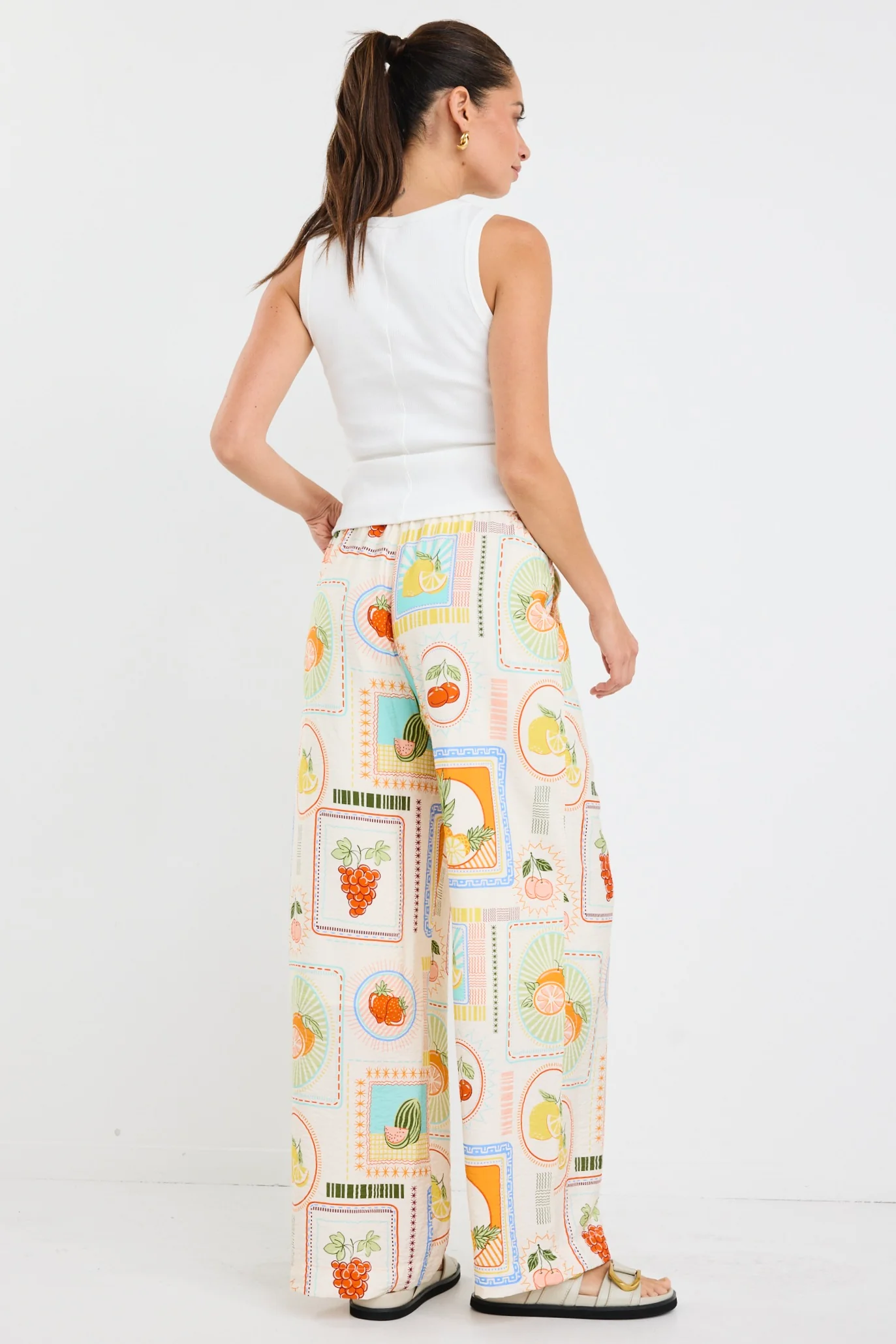 Travel Cream Tropical Postcard Wide Leg Pull On Pants - Image 6