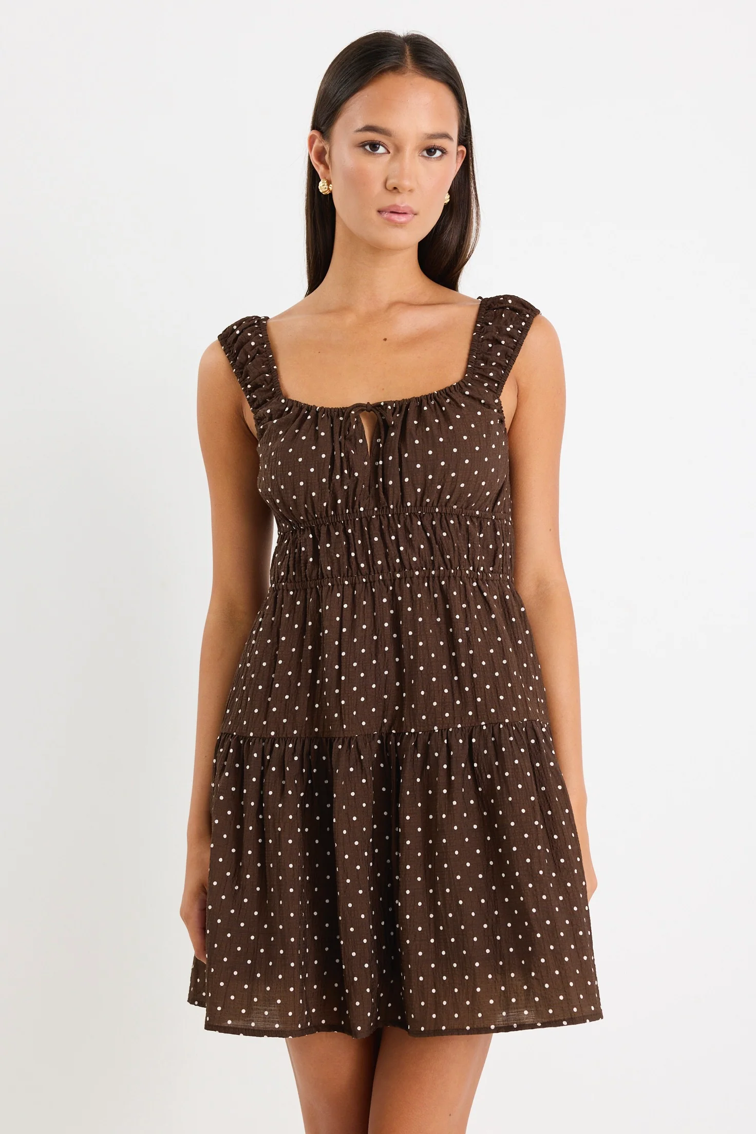 Tricky Chocolate Mini Polka Dot Sleeveless Mini Dress