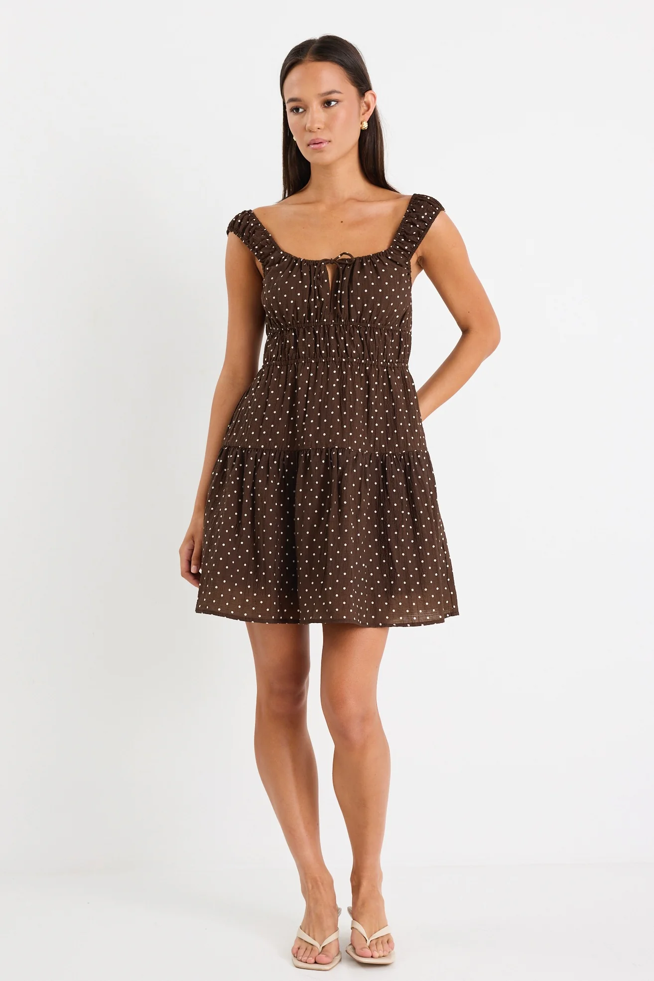 Tricky Chocolate Mini Polka Dot Sleeveless Mini Dress - Image 2