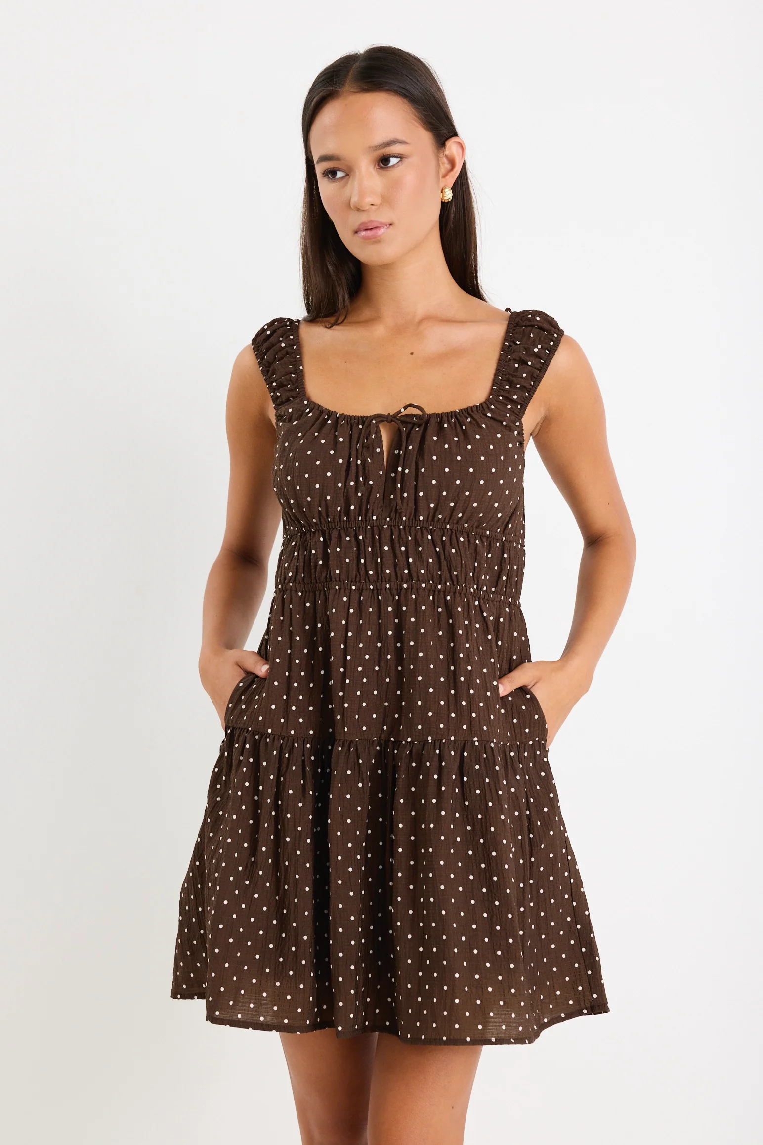 Tricky Chocolate Mini Polka Dot Sleeveless Mini Dress - Image 4