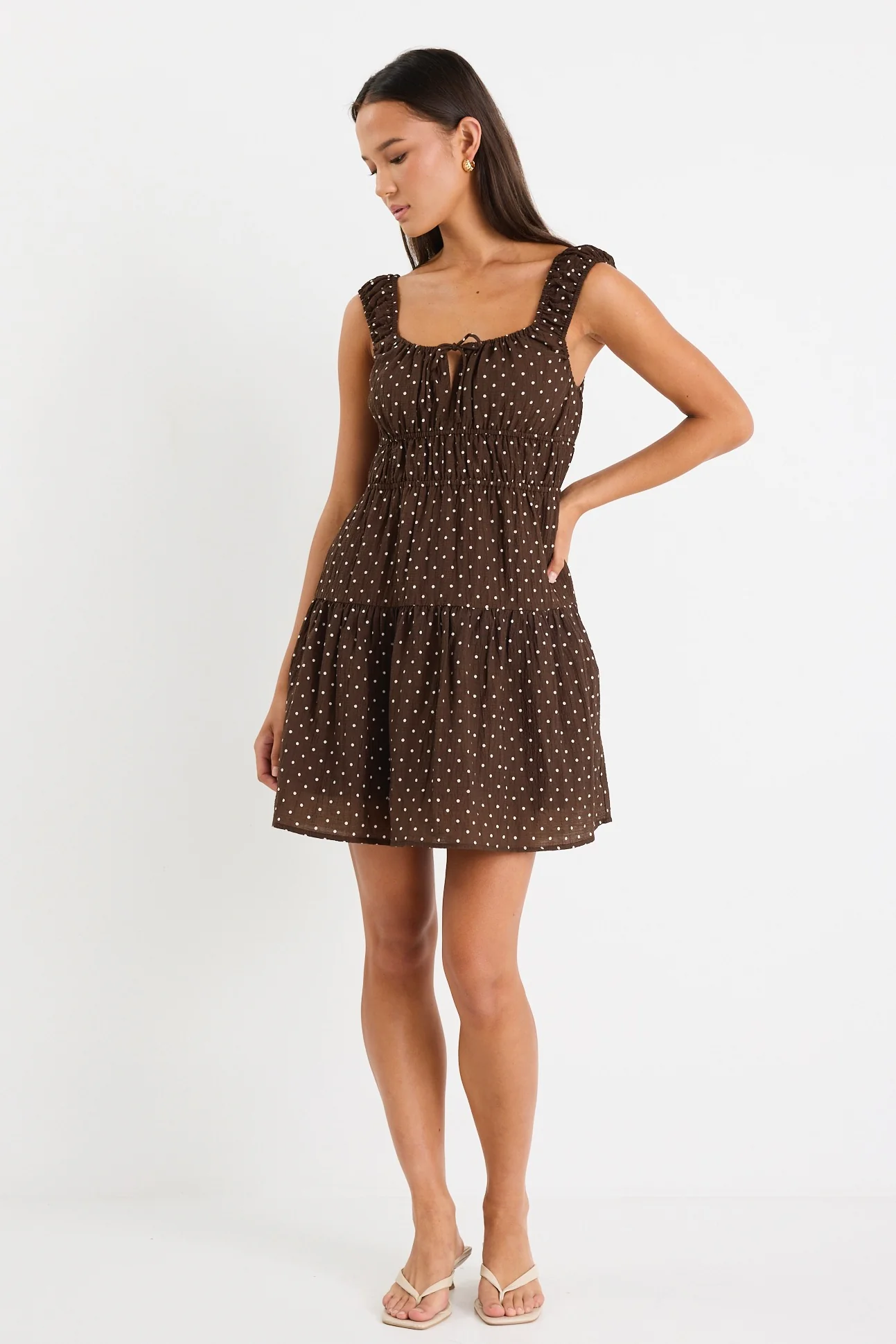 Tricky Chocolate Mini Polka Dot Sleeveless Mini Dress - Image 5