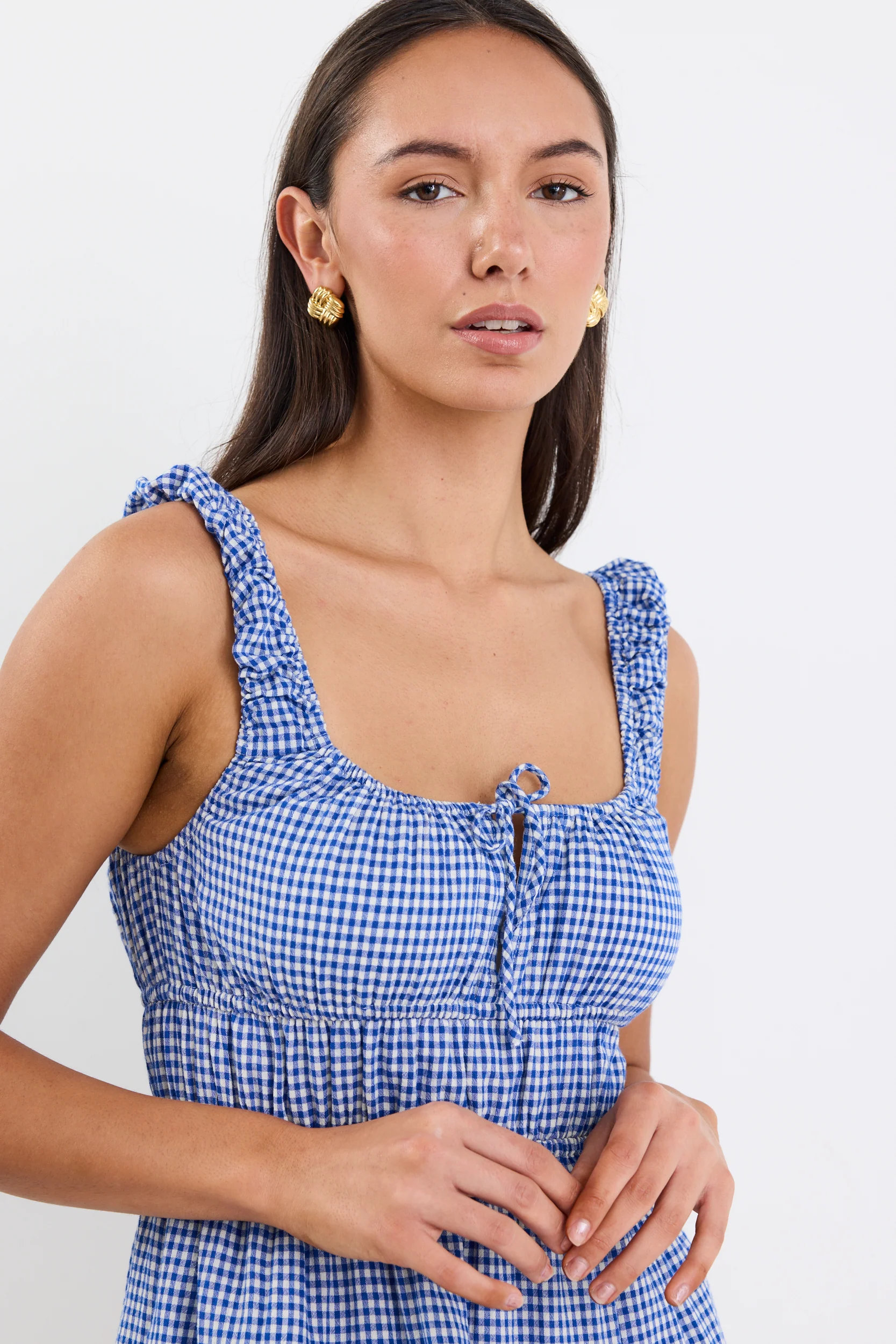 Tricky Electric Blue Mini Gingham Sleeveless Mini Dress - Image 3