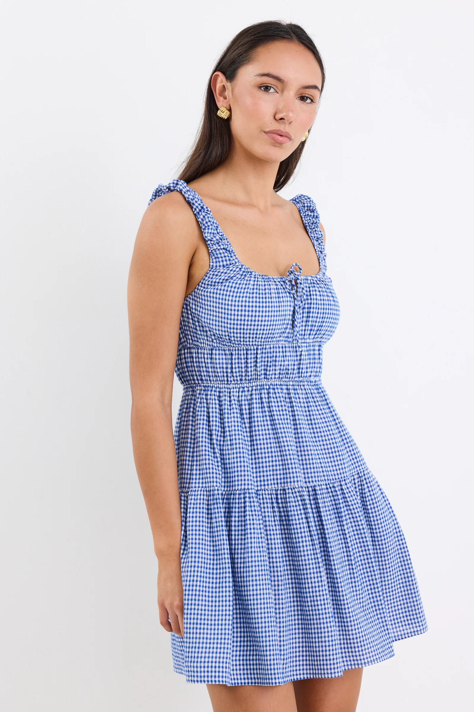 Tricky Electric Blue Mini Gingham Sleeveless Mini Dress - Image 4
