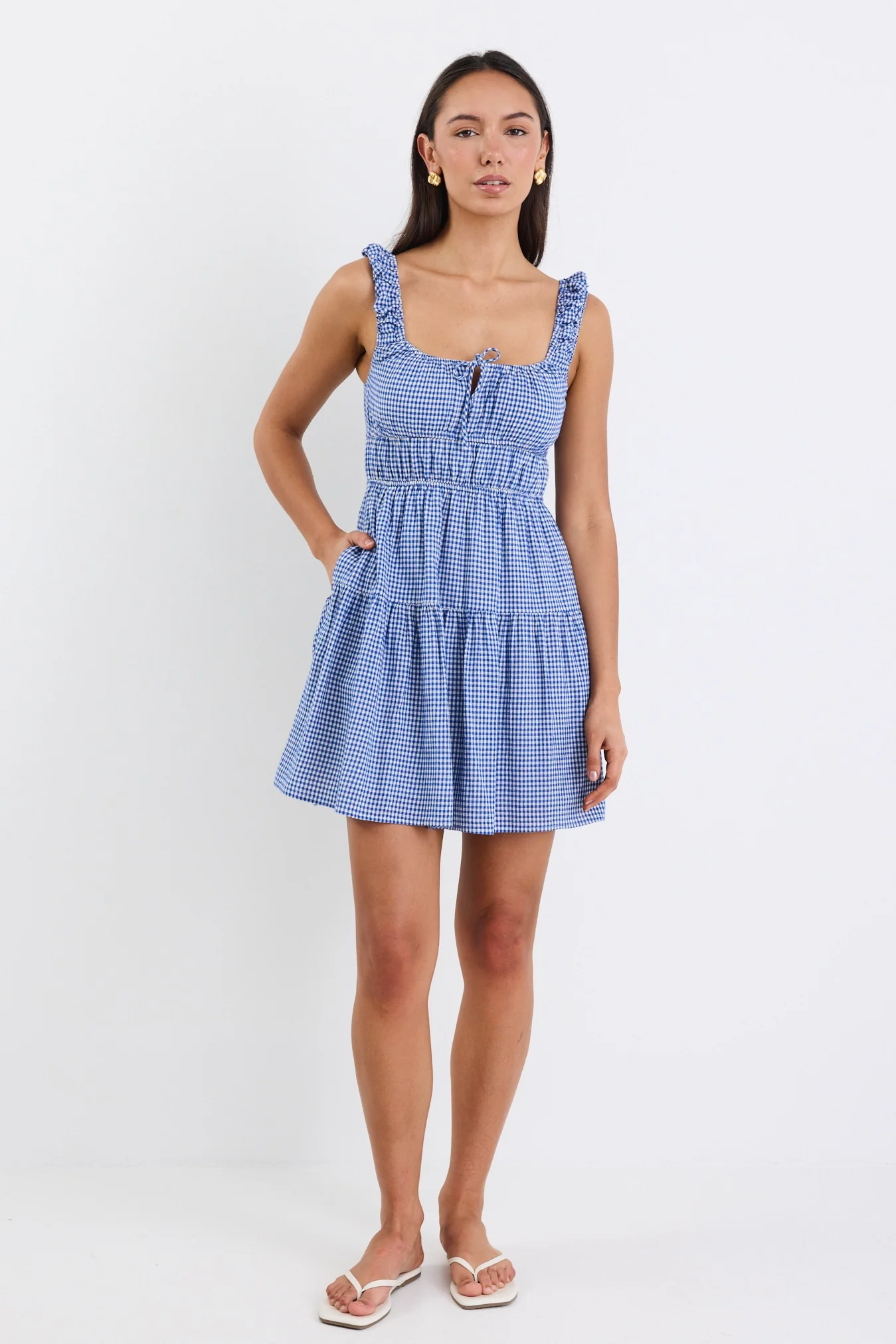 Tricky Electric Blue Mini Gingham Sleeveless Mini Dress - Image 5