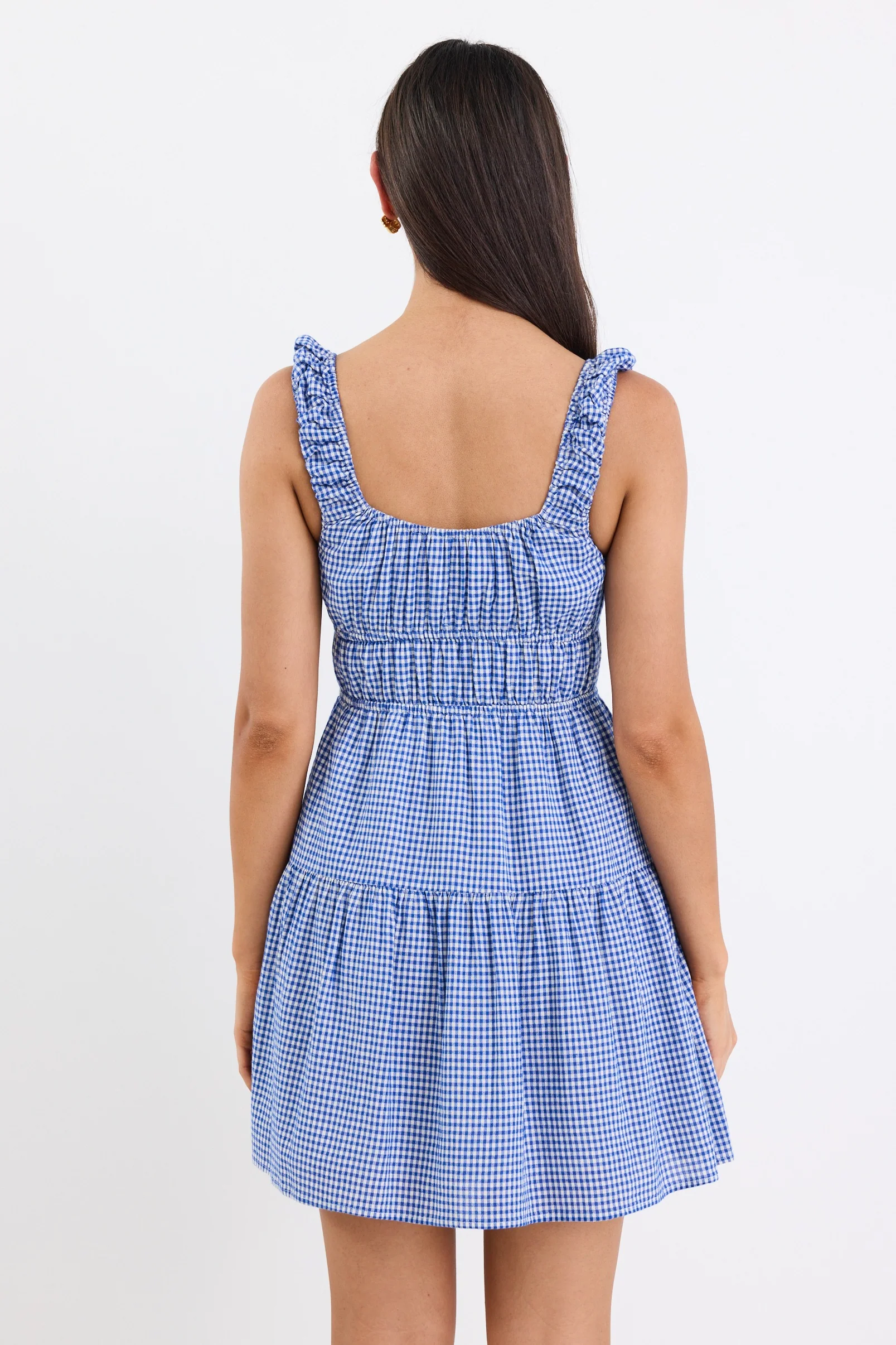 Tricky Electric Blue Mini Gingham Sleeveless Mini Dress - Image 6