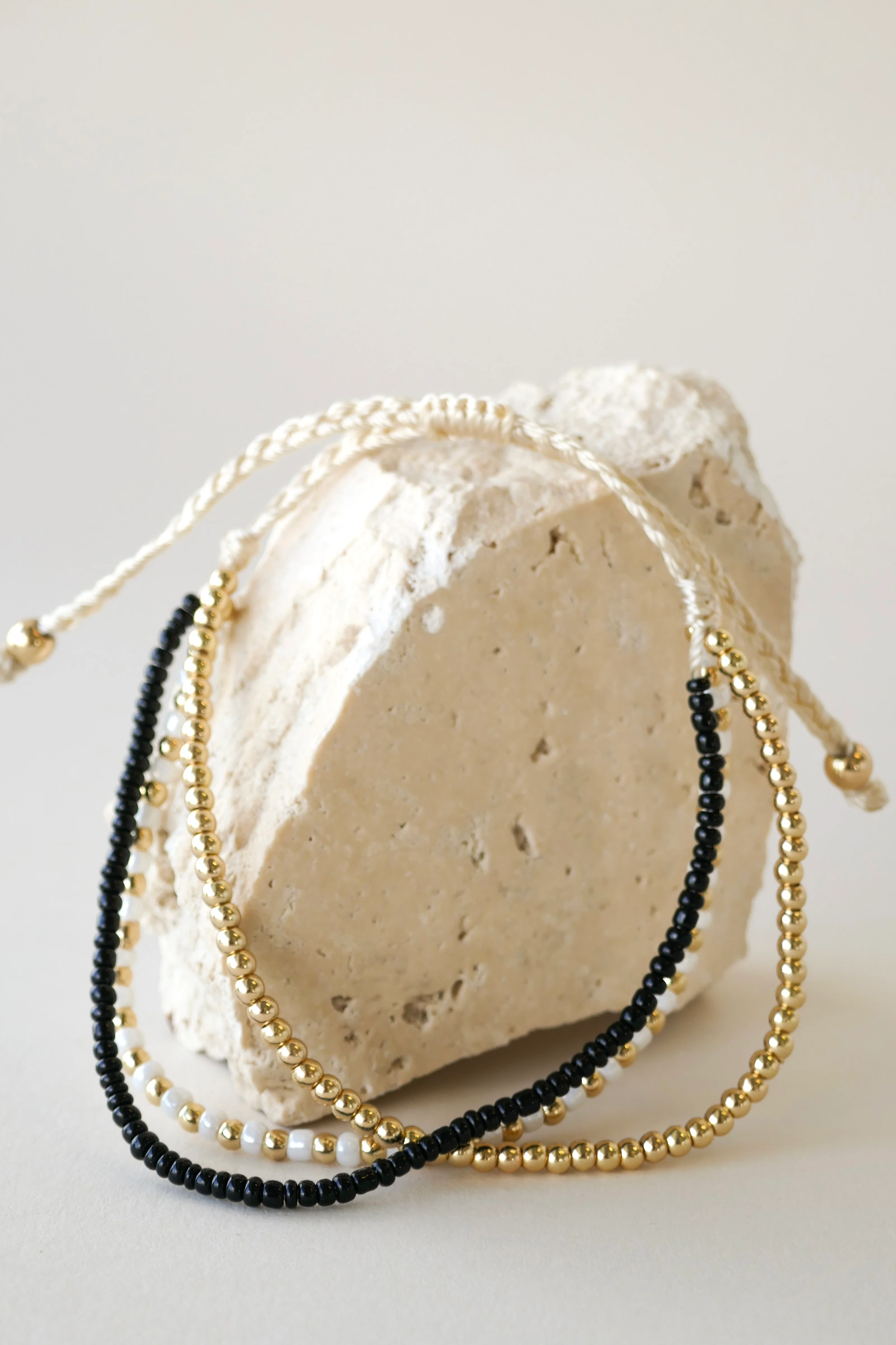 Triple Bead EOL Gold Black White Bracelet