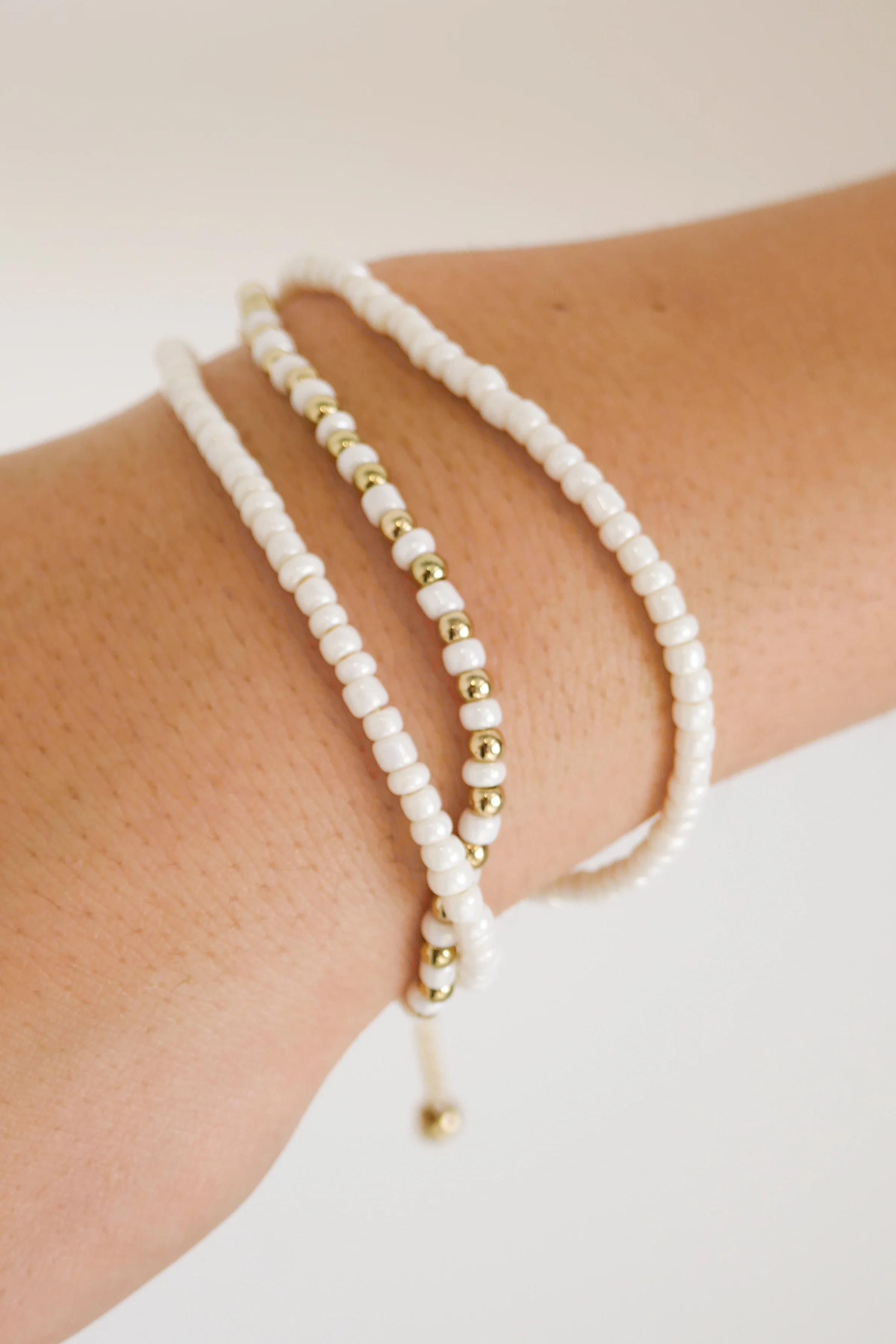 Triple Bead White Gold White Bracelet - Image 2