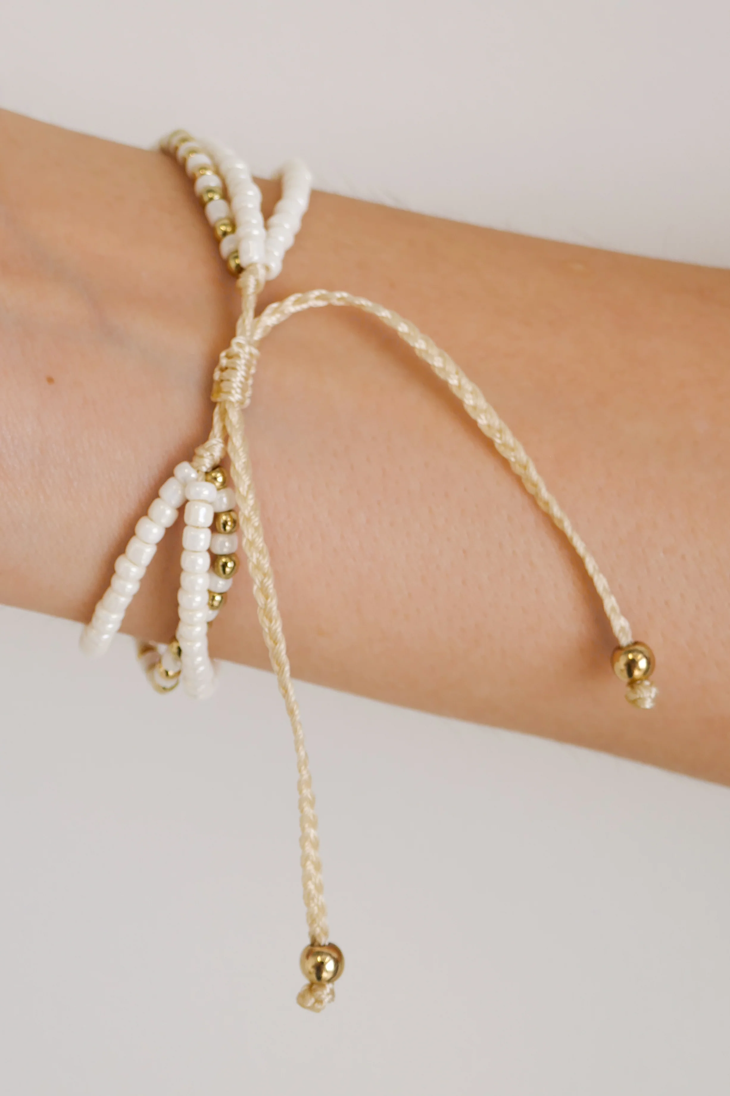 Triple Bead White Gold White Bracelet - Image 4