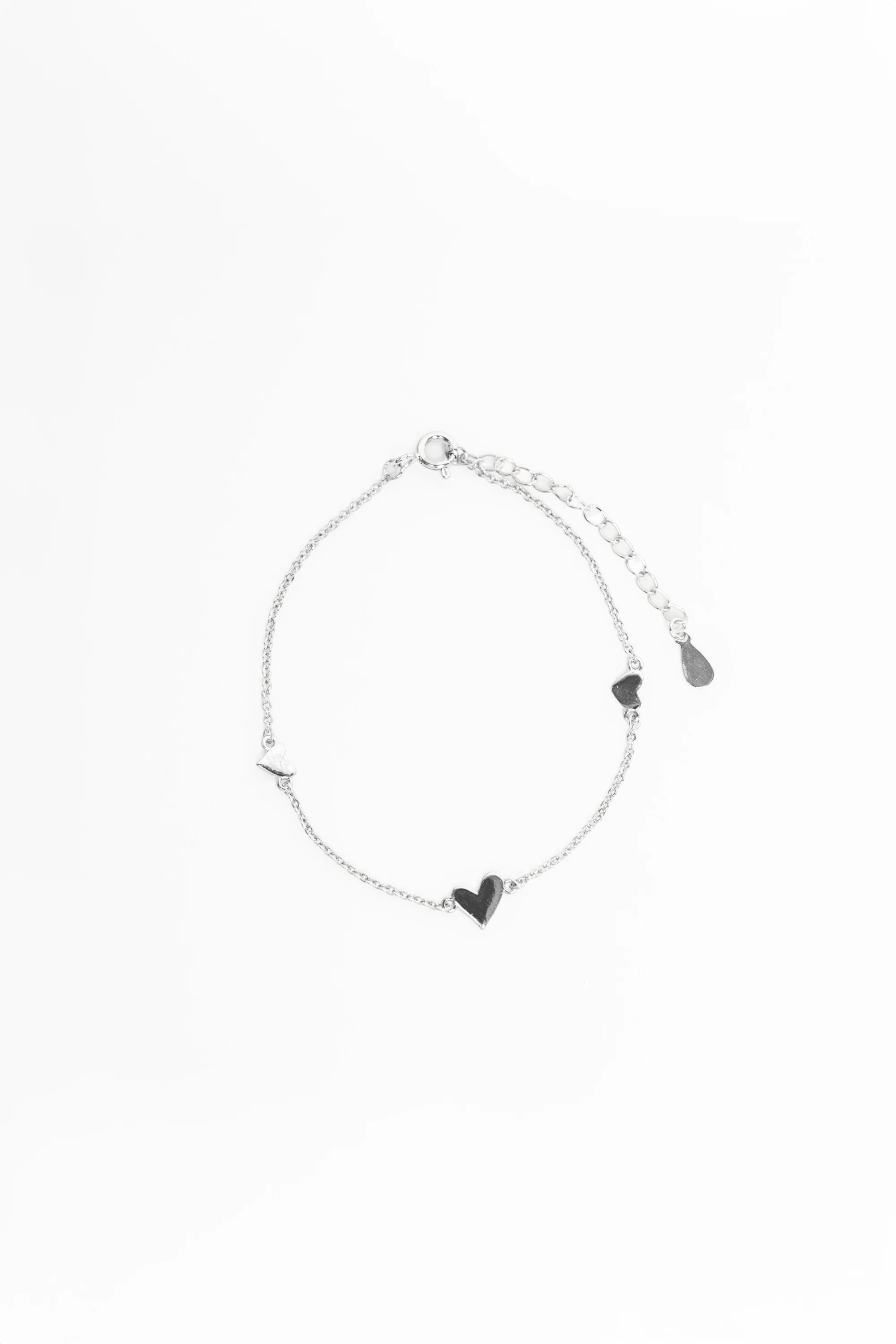 Triple Heart Charm Sterling Silver Plate Plate Bracelet