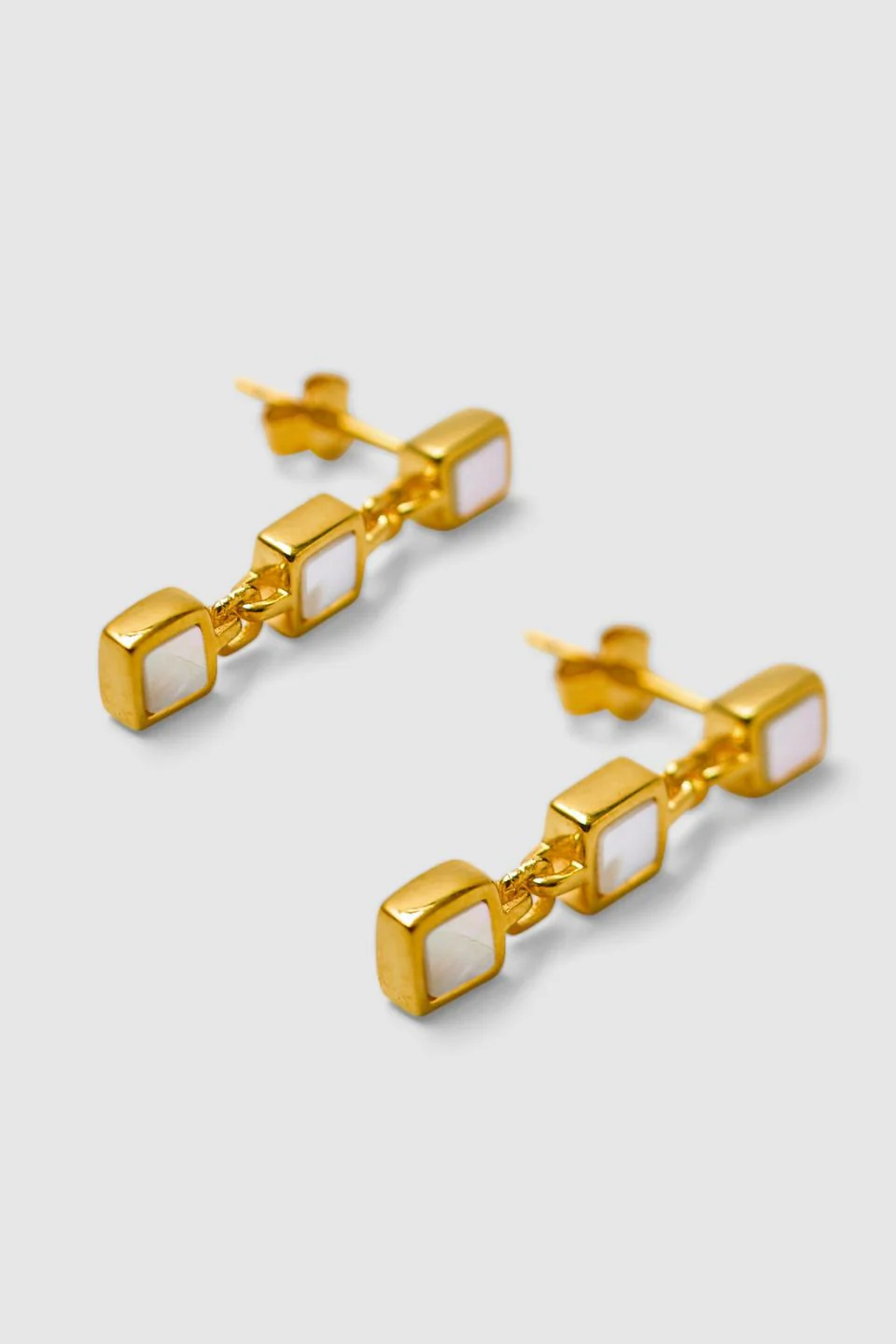 Santiago Triple Drop Gold Pearl Earrings - Image 2