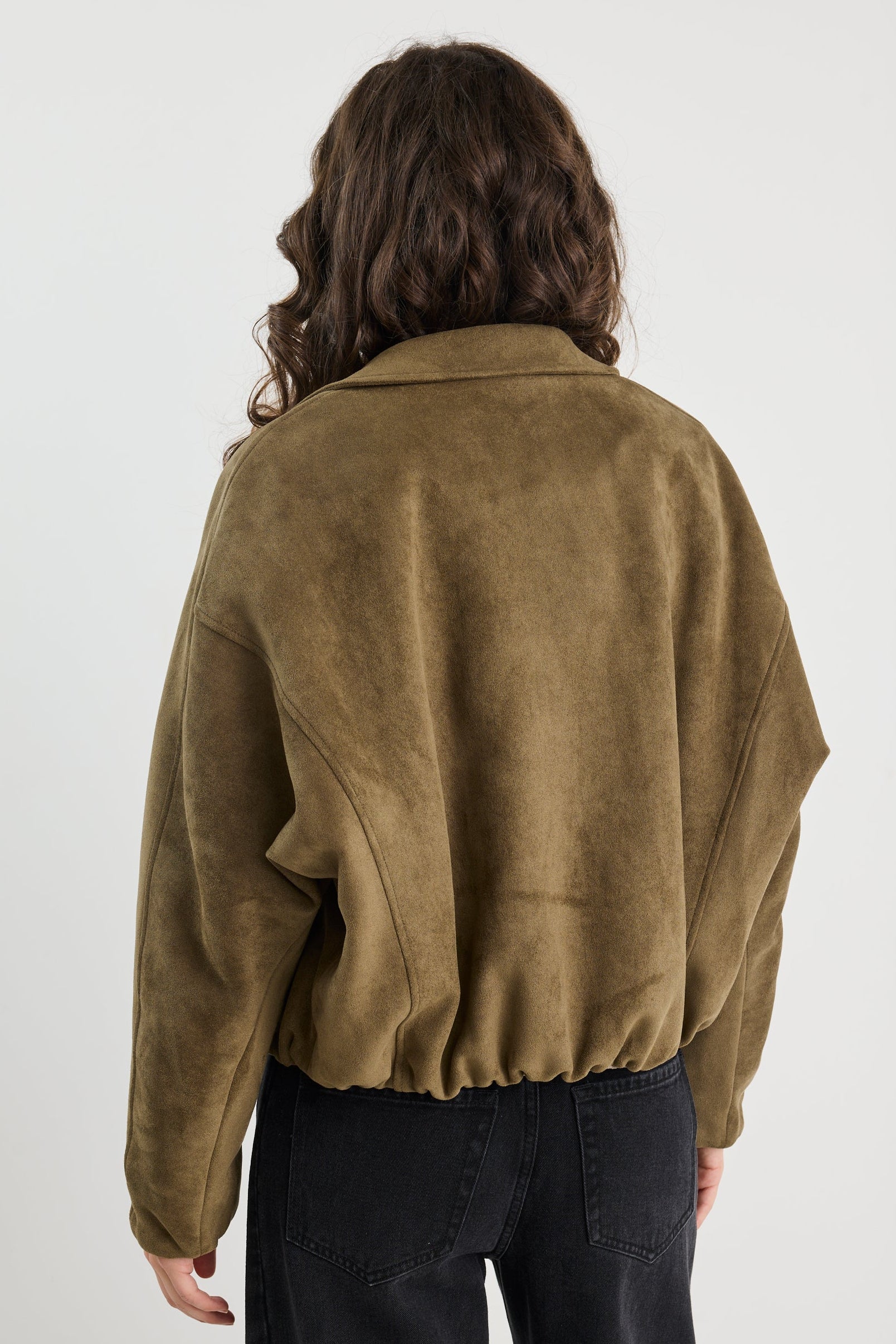Troupe Khaki Faux Suede Zip Through Bubble Hem Jacket - Image 5