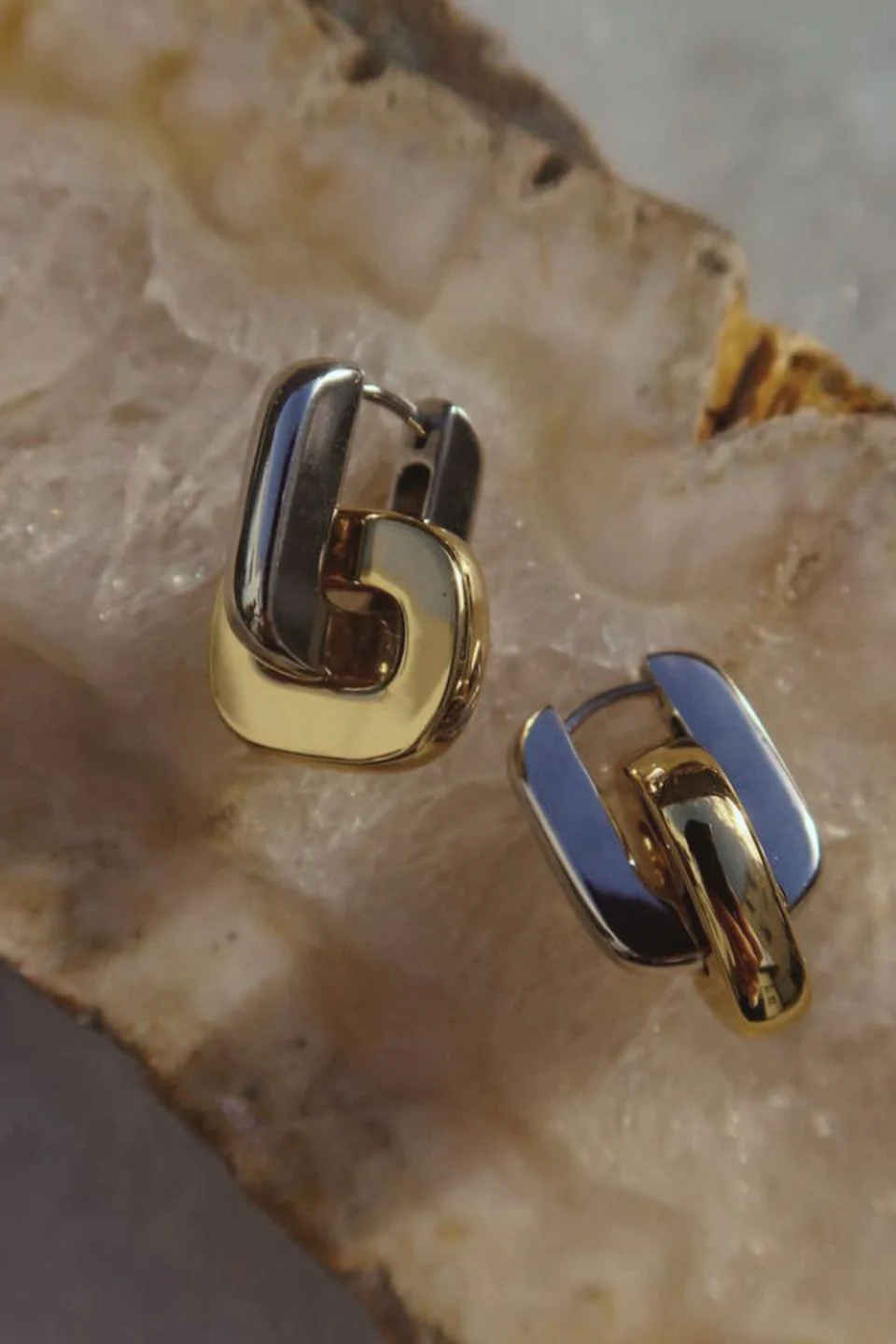 U Two Tone Gold Silver Hoop Earrings - Image 2
