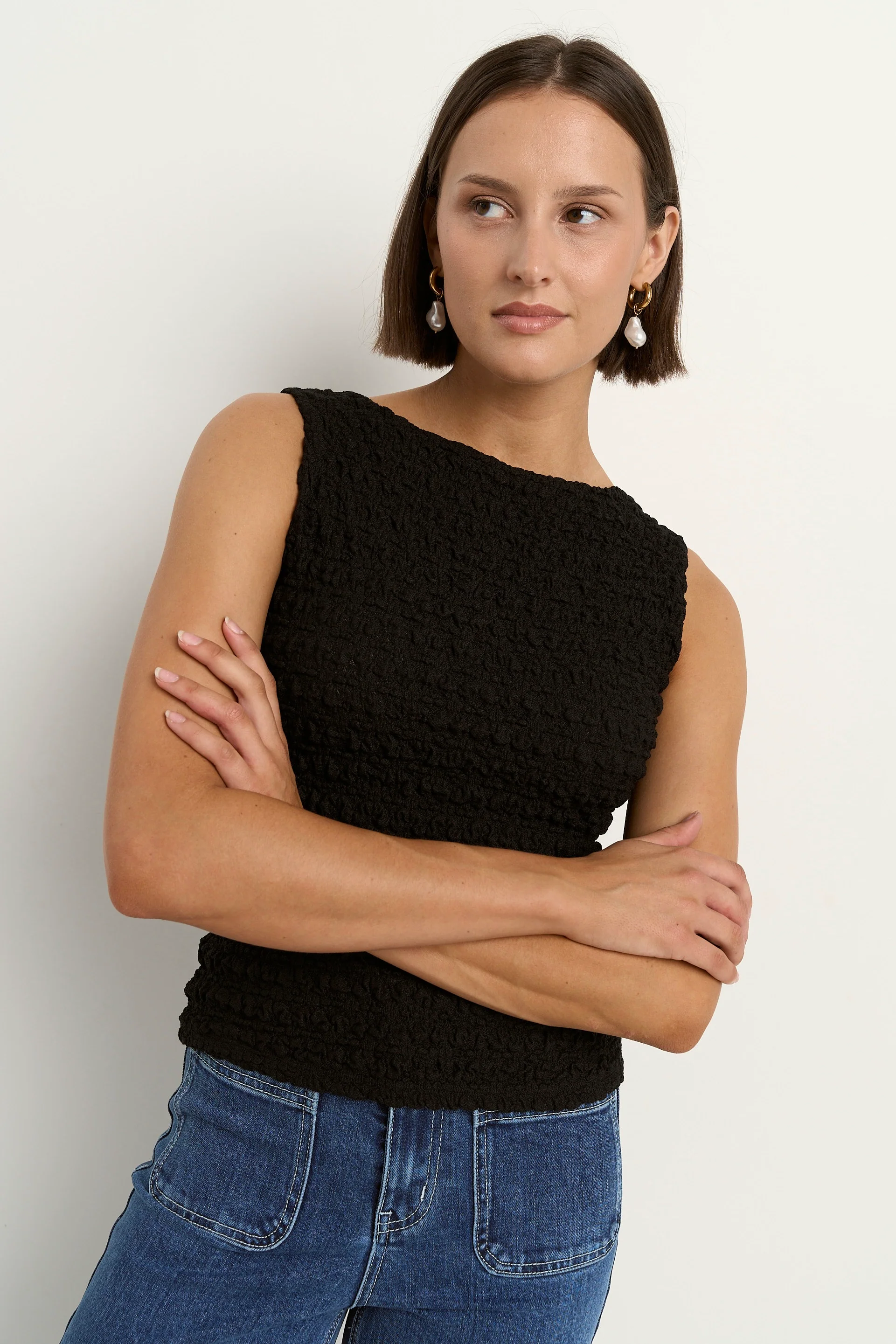 Untamed Black Lace Sleeveless Boatneck Top - Image 2