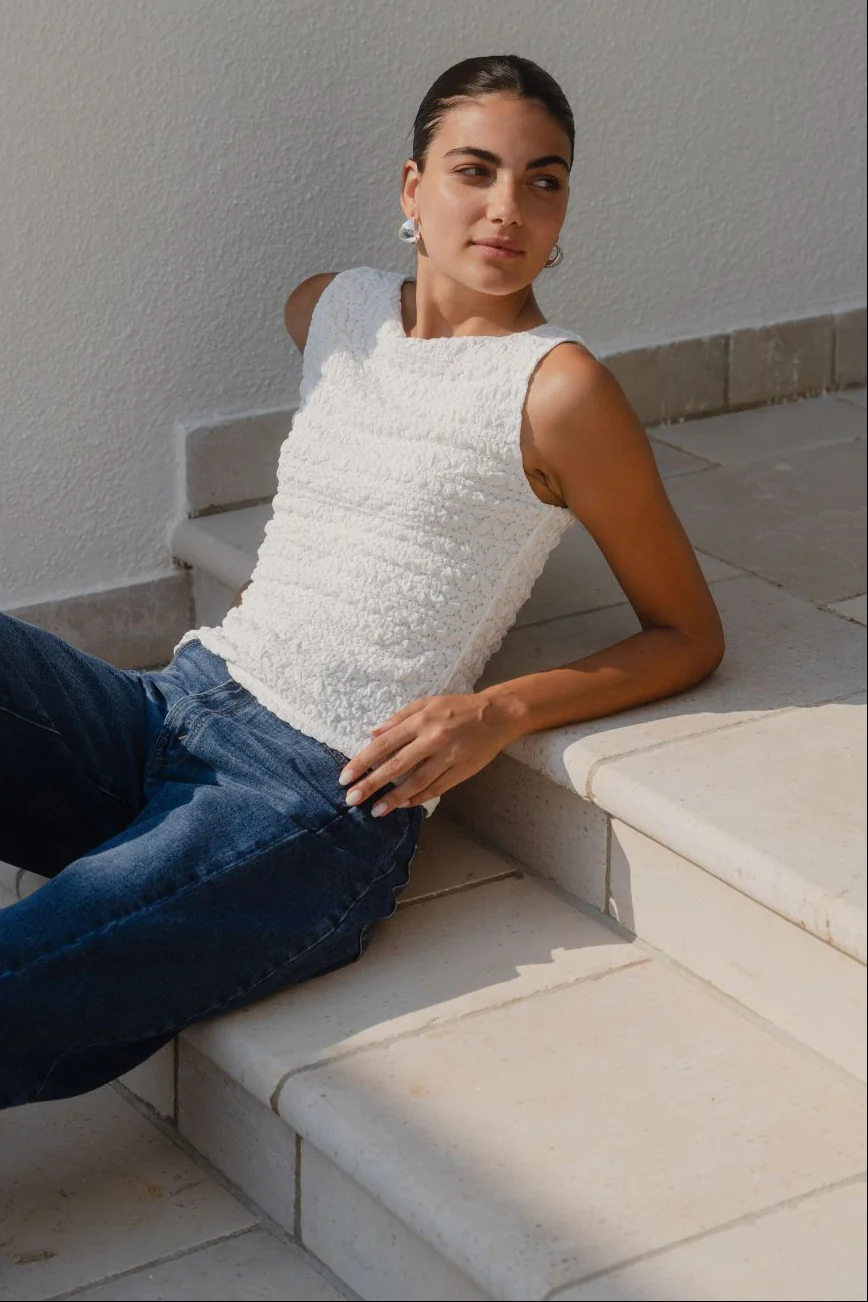 Untamed Ivory Lace Sleeveless Boatneck Top - Image 2
