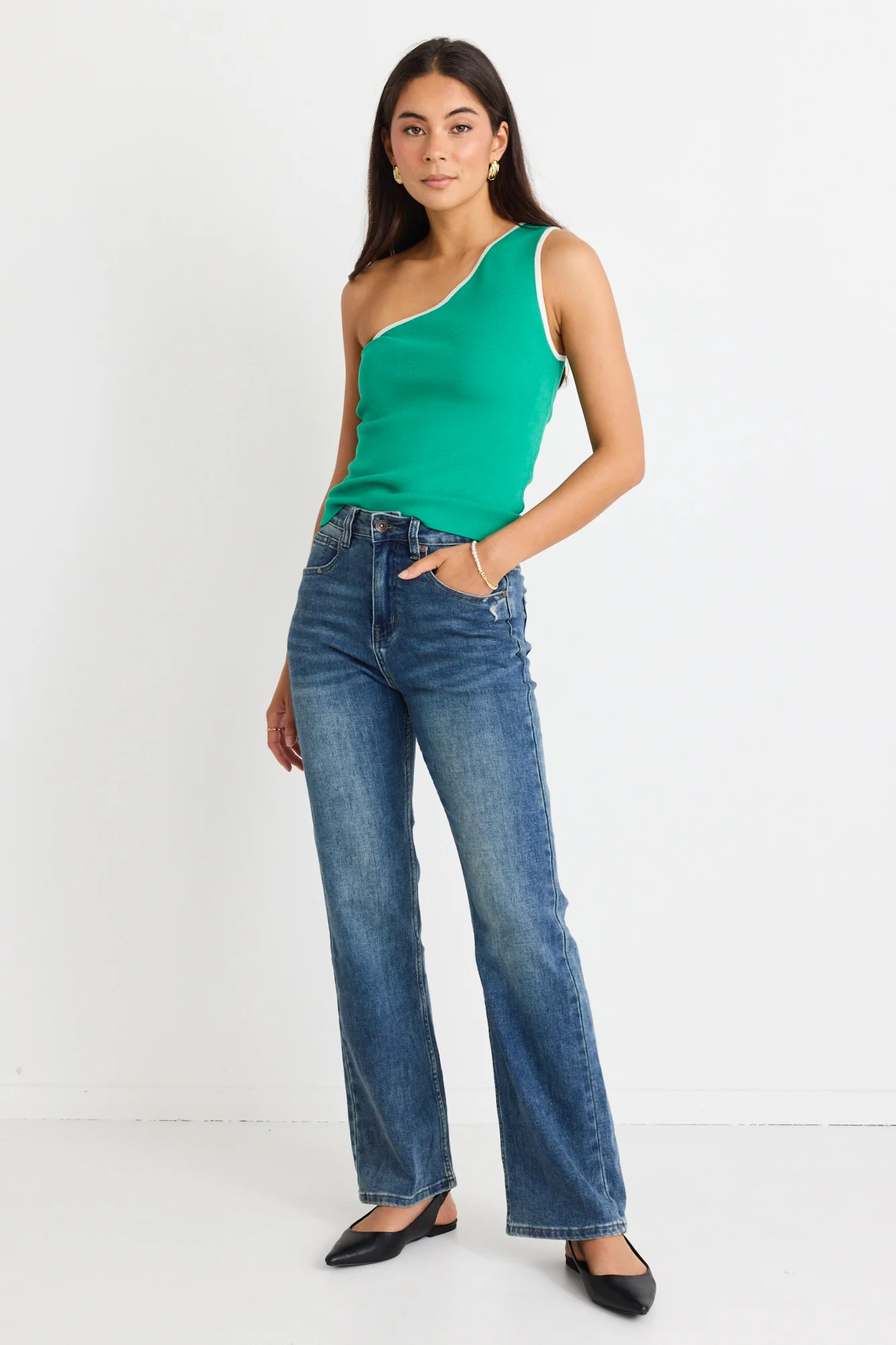 Urban Green One Shoulder Knit Top - Image 3