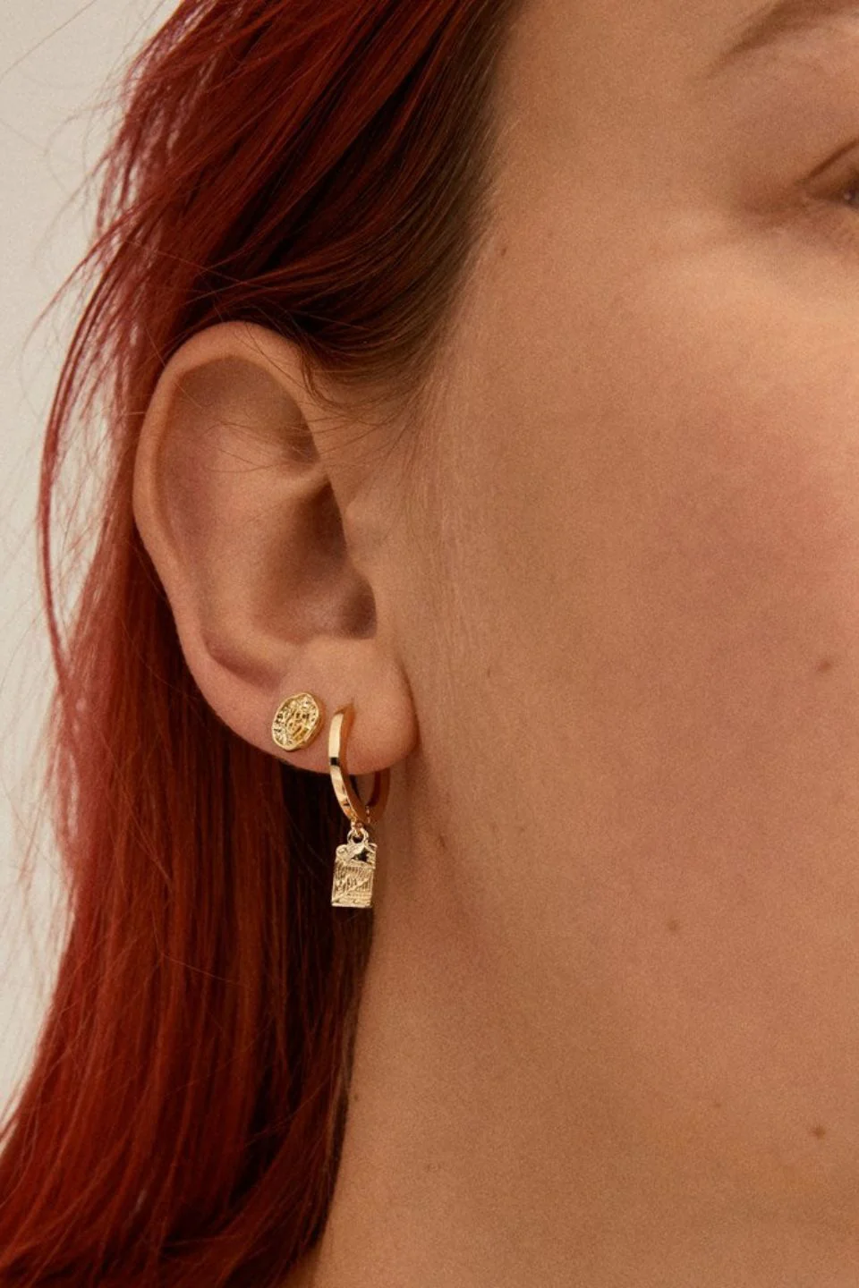 Valkyria Gold Plated Drop Pendant Hoop and Stud EOL Earrings Set - Image 2