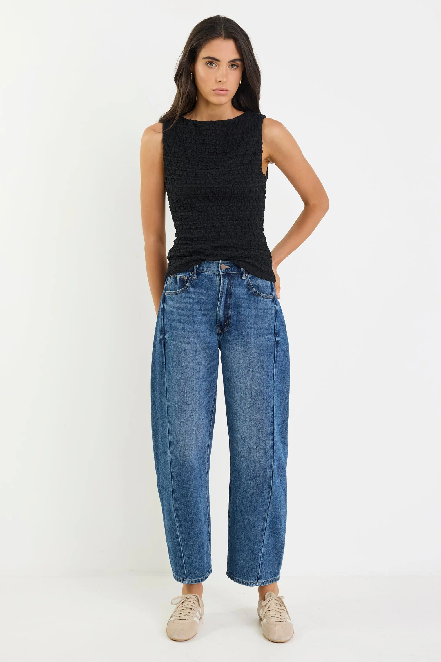 Varsity Deep Blue Forward Seam Barrel Jeans - Image 2
