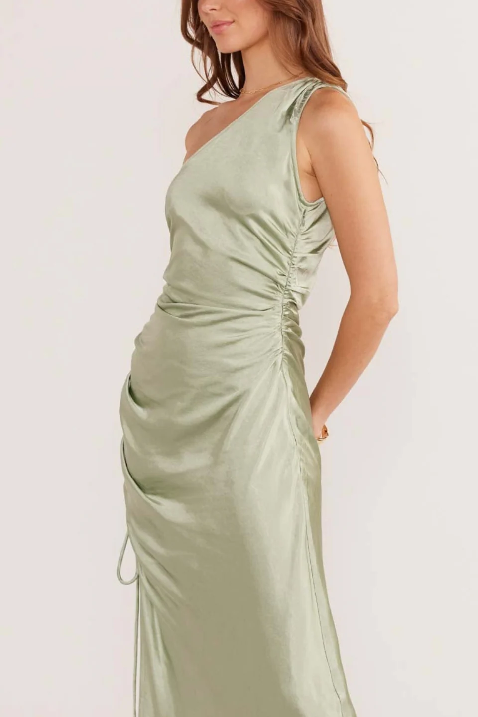 Verda Sage One Shoulder Satin Midi Dress - Image 2
