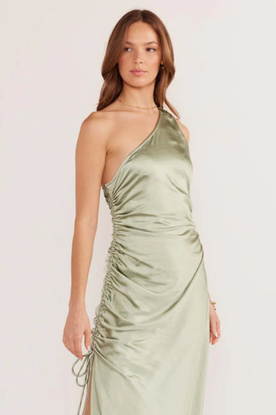 Verda Sage One Shoulder Satin Midi Dress - Image 3
