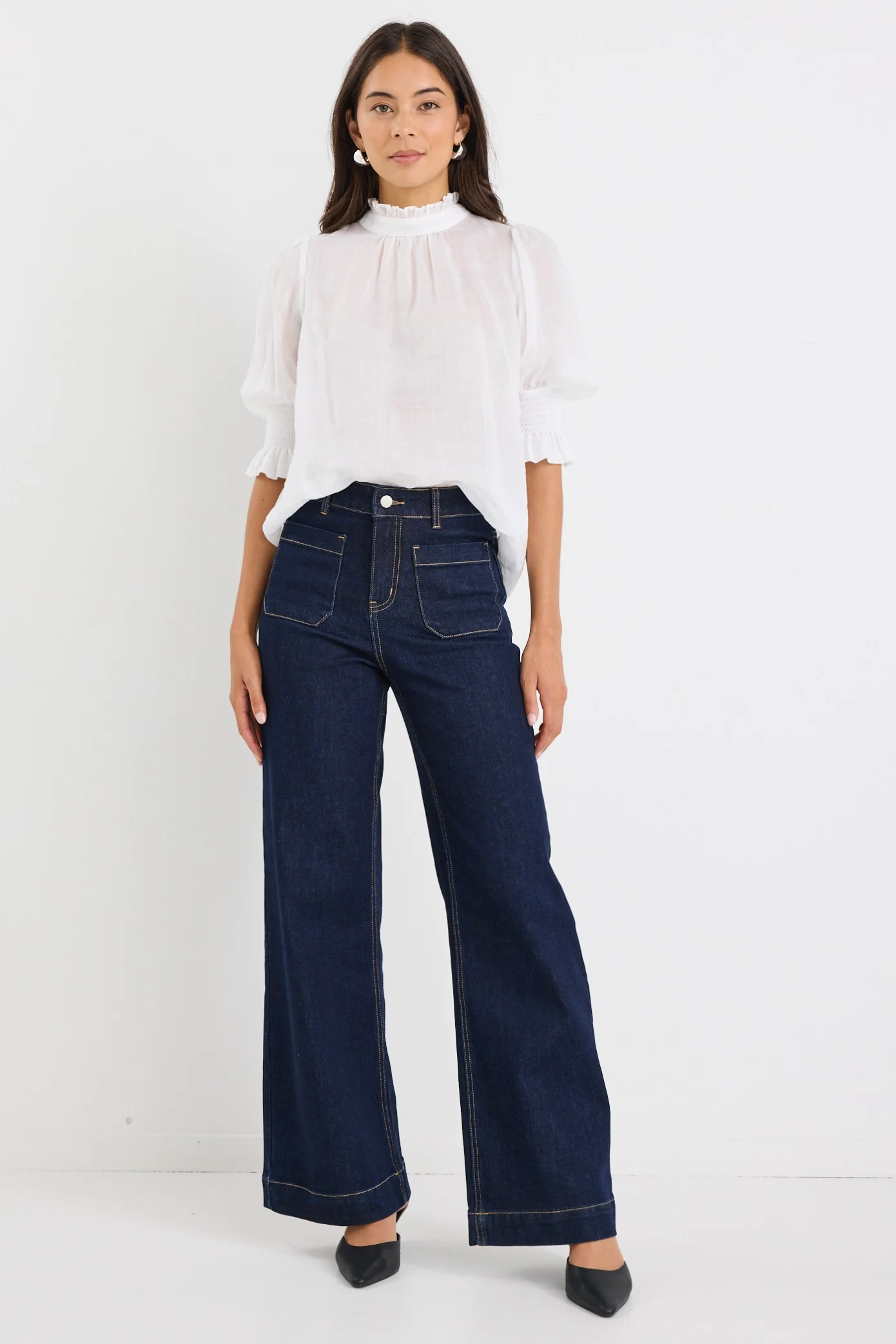 Verse Ivory Sheer High Neck Short Sleeve Top - Image 2
