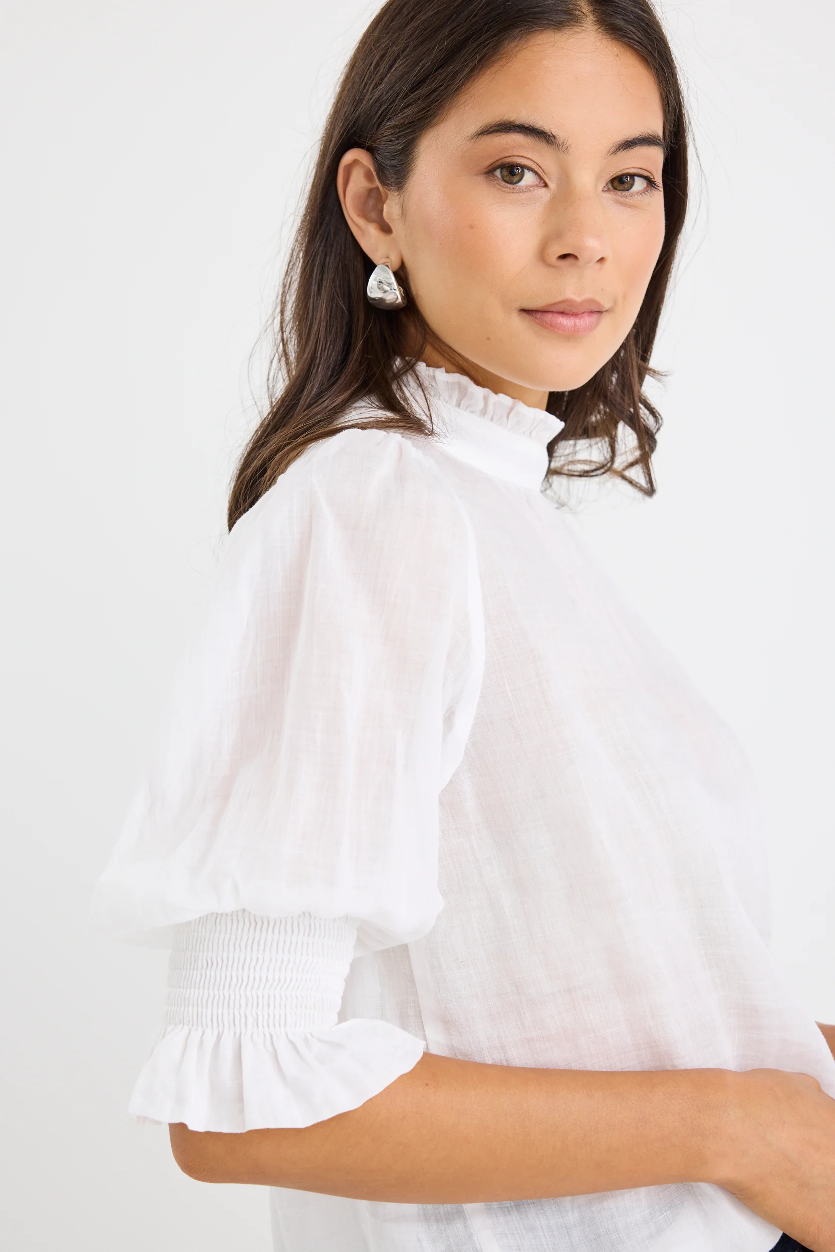Verse Ivory Sheer High Neck Short Sleeve Top - Image 3