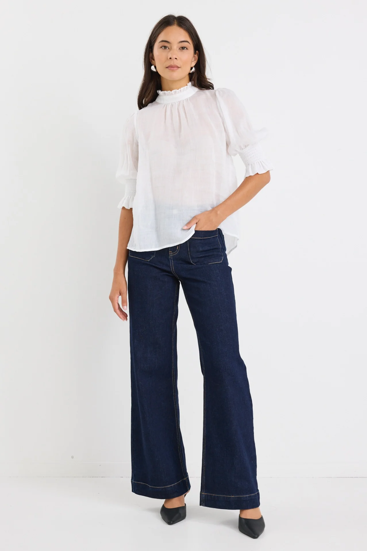 Verse Ivory Sheer High Neck Short Sleeve Top - Image 5