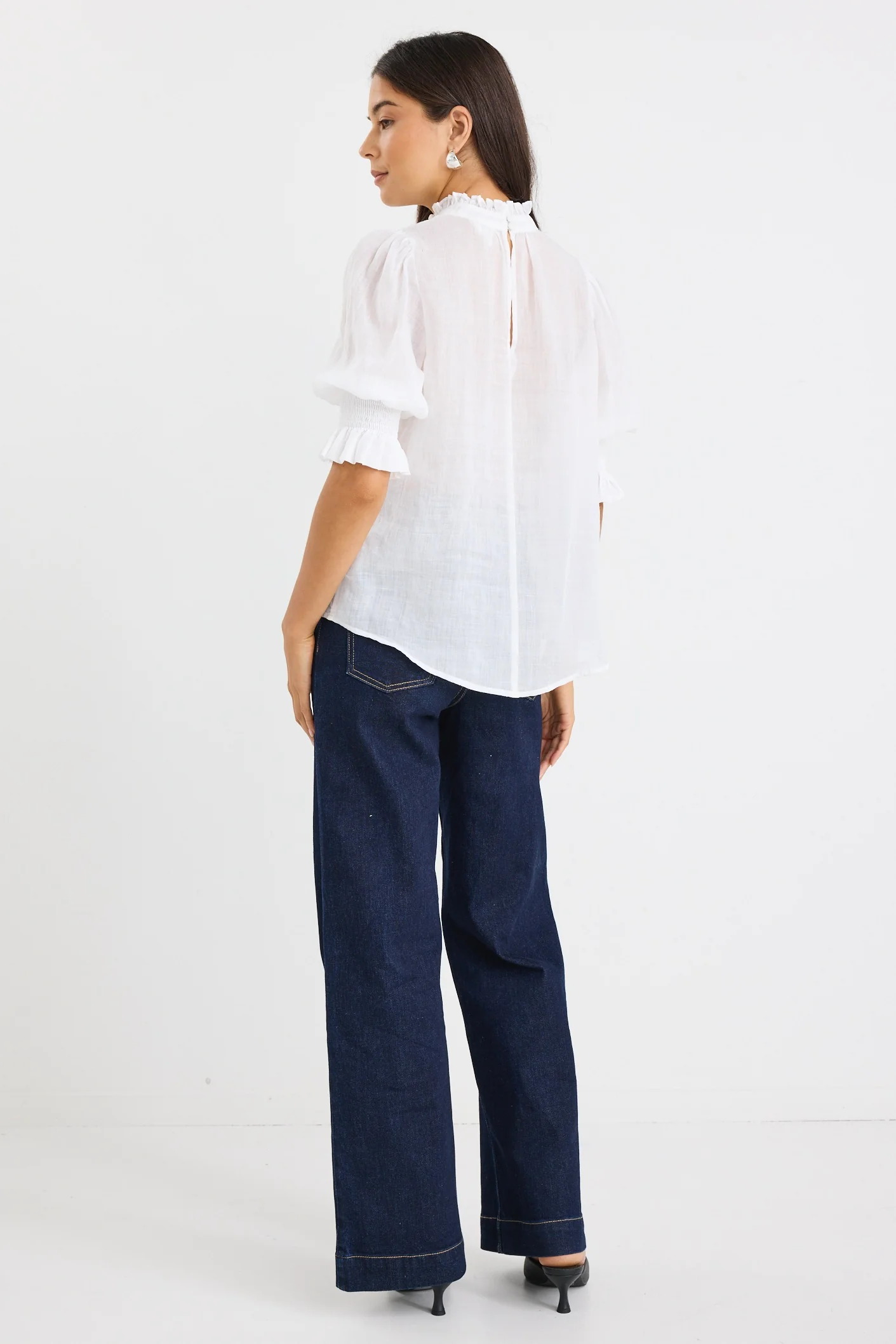 Verse Ivory Sheer High Neck Short Sleeve Top - Image 6