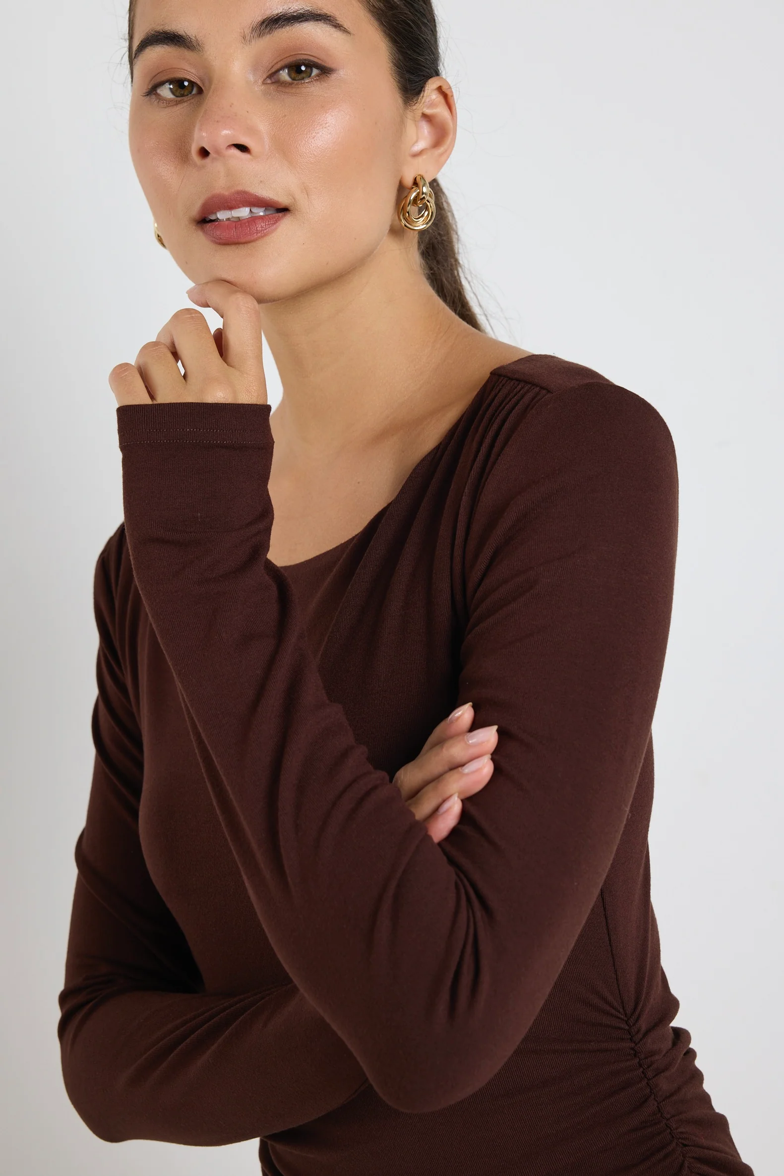 Vertigo Dark Chocolate Jersey LS Midi Dress - Image 3