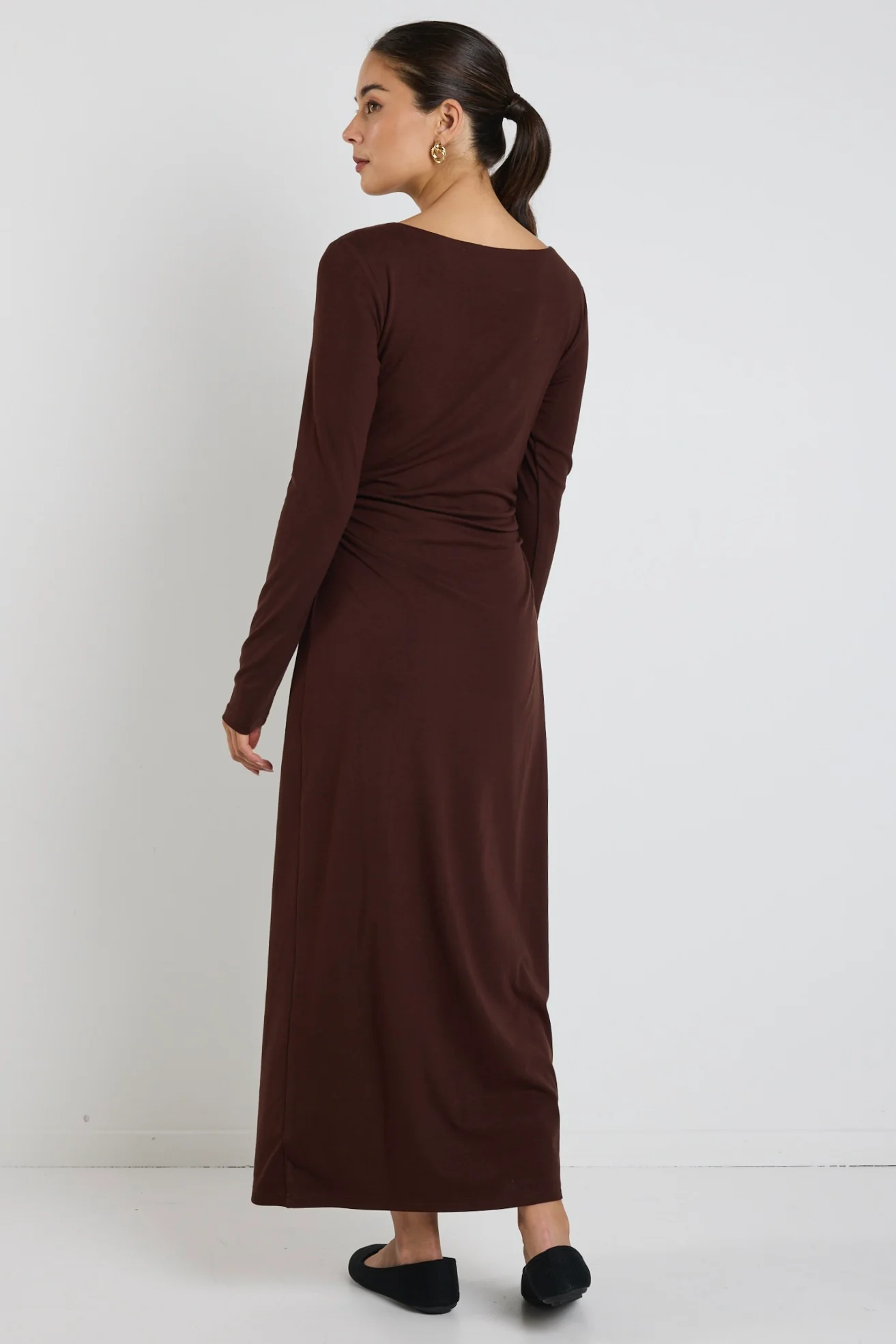 Vertigo Dark Chocolate Jersey LS Midi Dress - Image 4