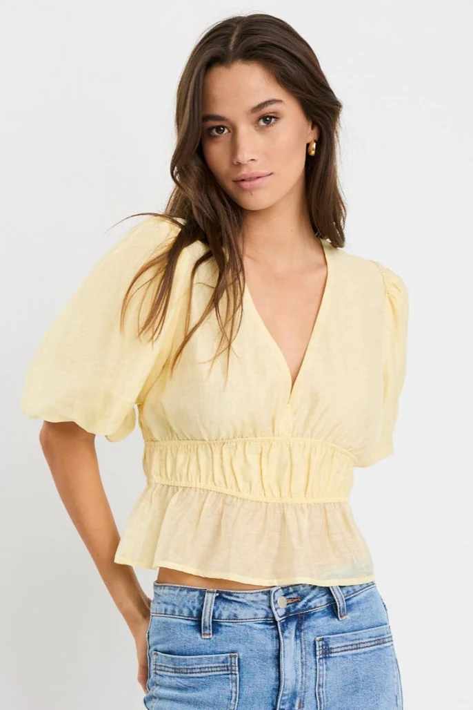Vexing Butter Puff Sleeve V Top