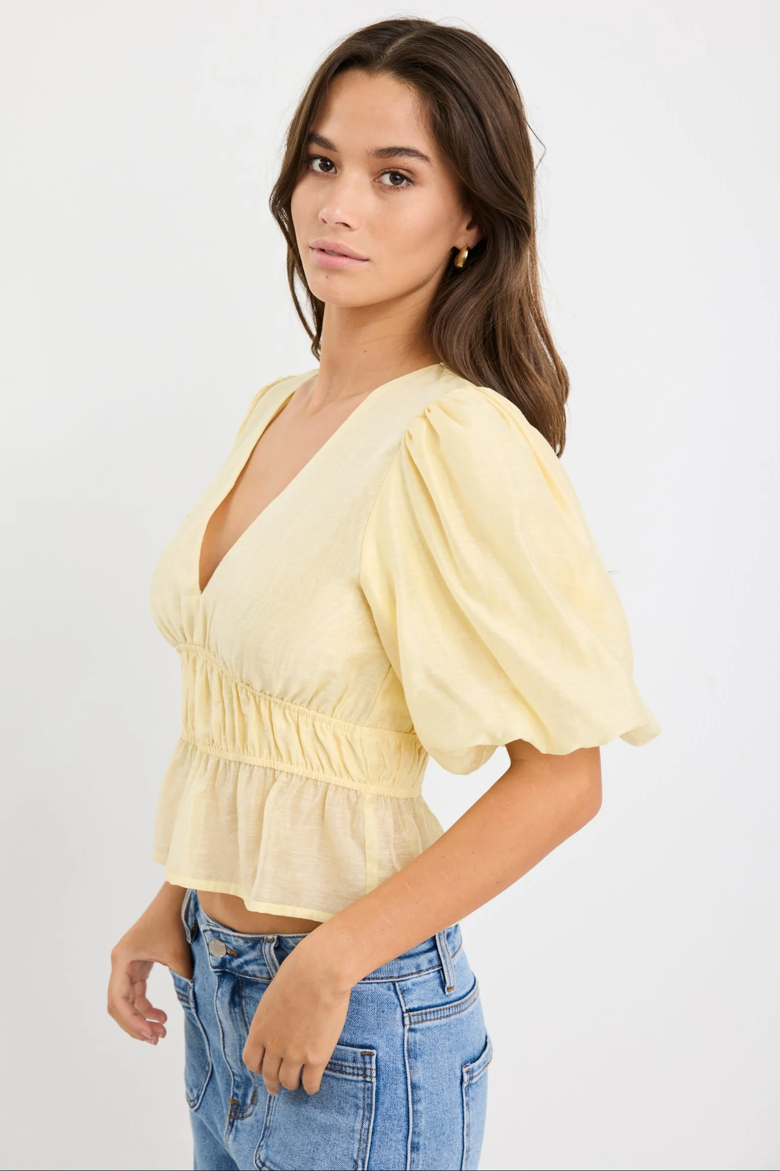 Vexing Butter Puff Sleeve V Top - Image 2