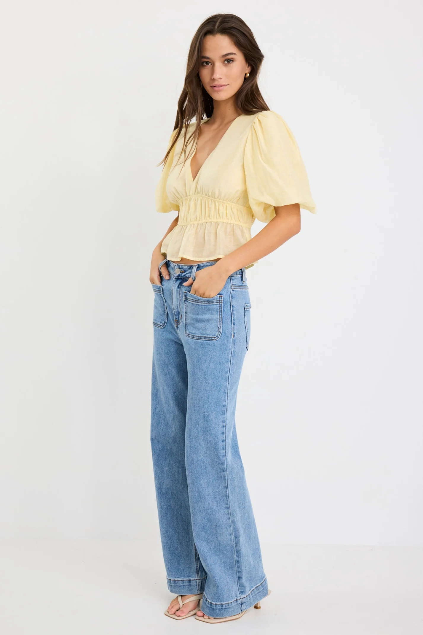 Vexing Butter Puff Sleeve V Top - Image 4