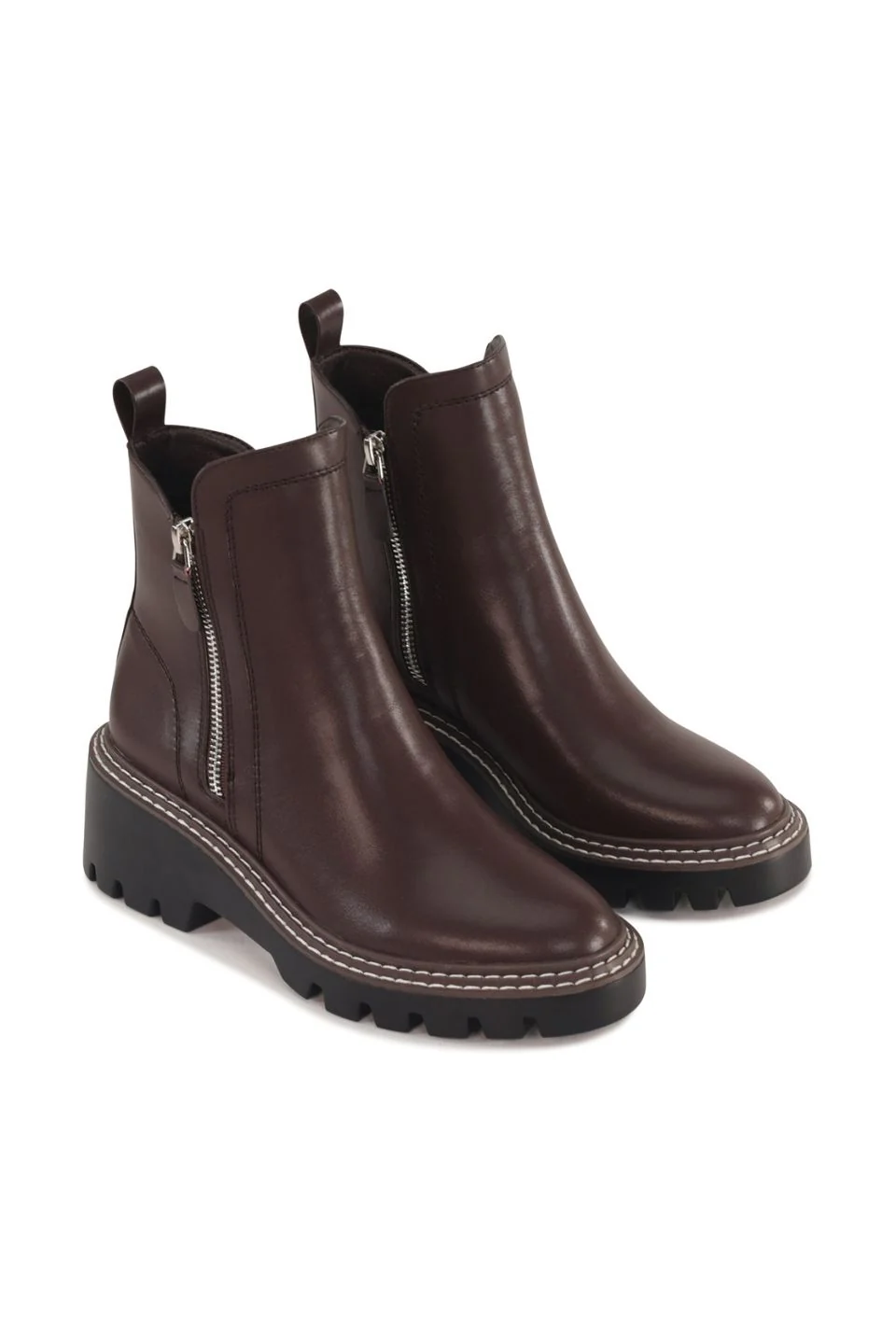 Vianne Dark Brown Chunky Leather Boot - Image 2