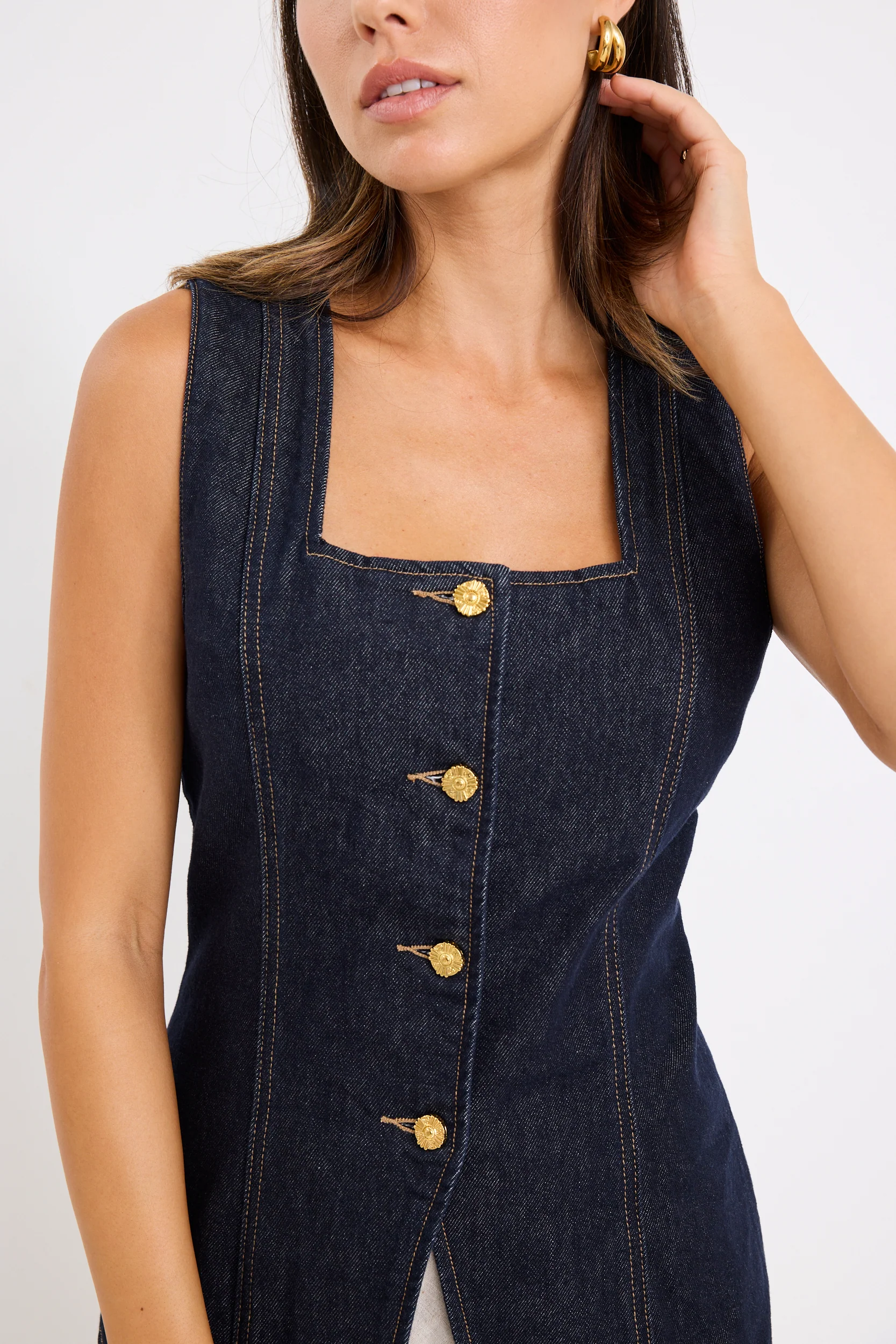 View Indigo Denim Square Neck Vest - Image 3