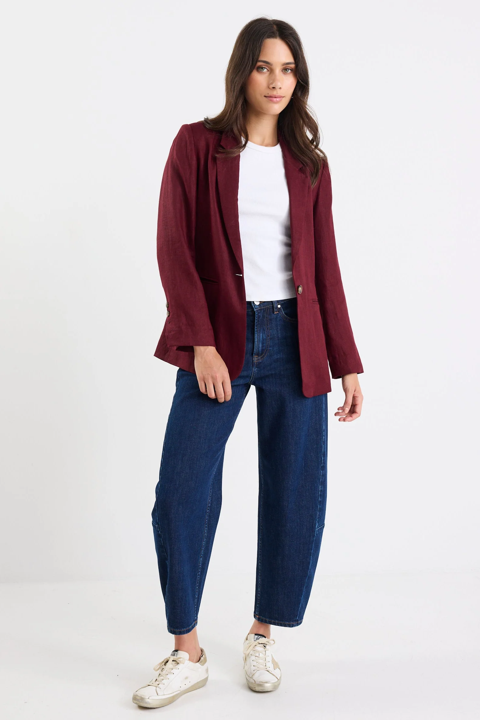 Voyant Burgundy Single Breasted Longline Blazer - Image 2