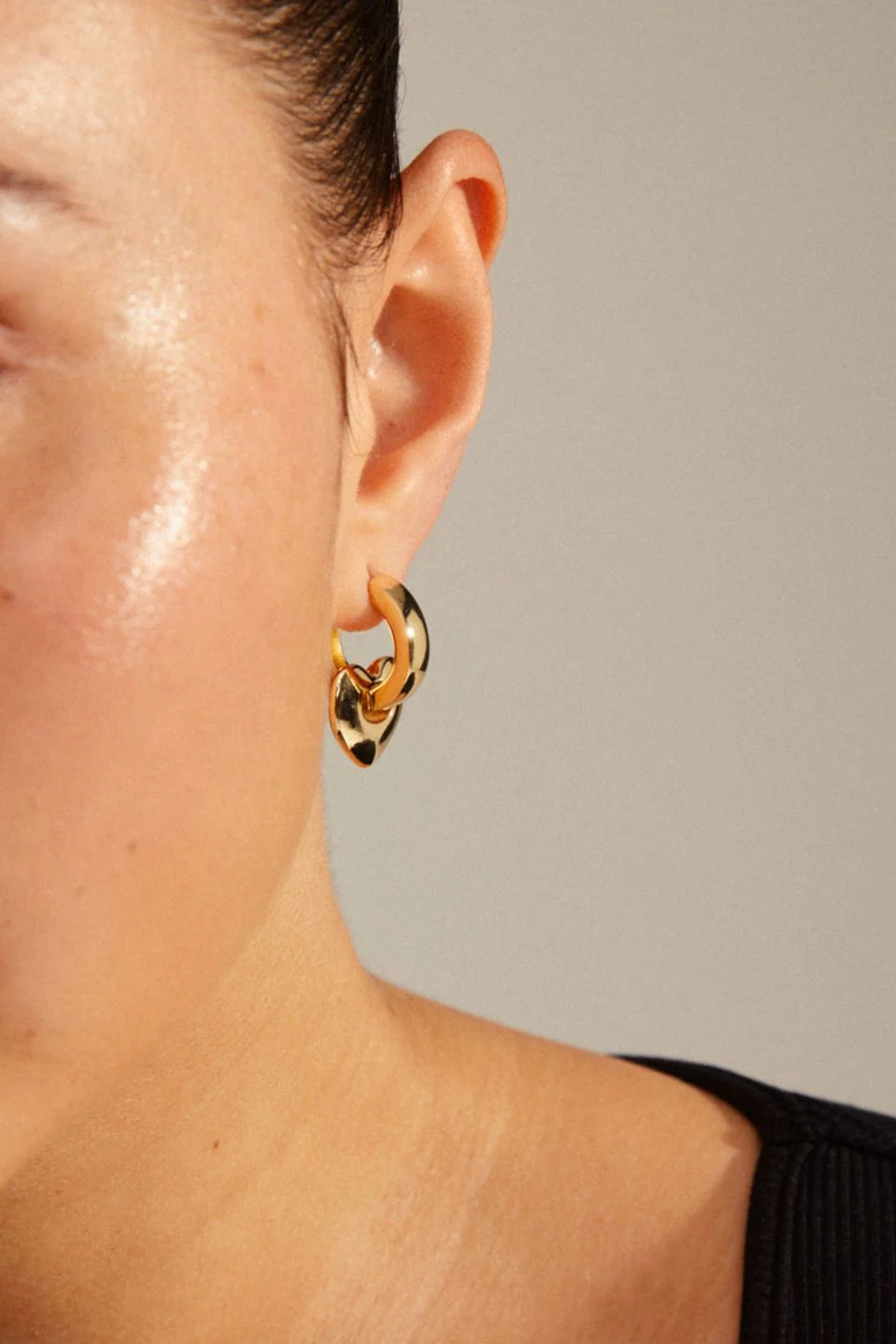 Wave Recycled Chunky Heart Hoops Gold Plated EOL Earrings - Image 2