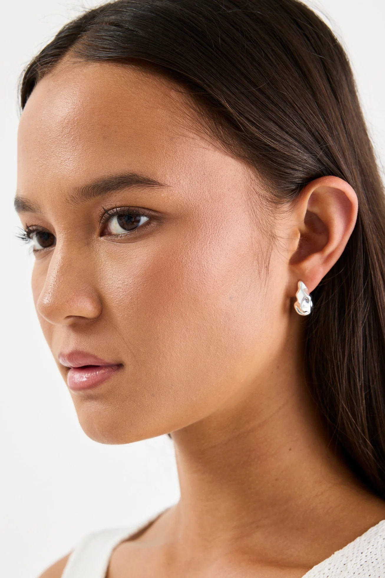 Wavy Organic Sterling Silver Plate Huggie Earring - Image 2