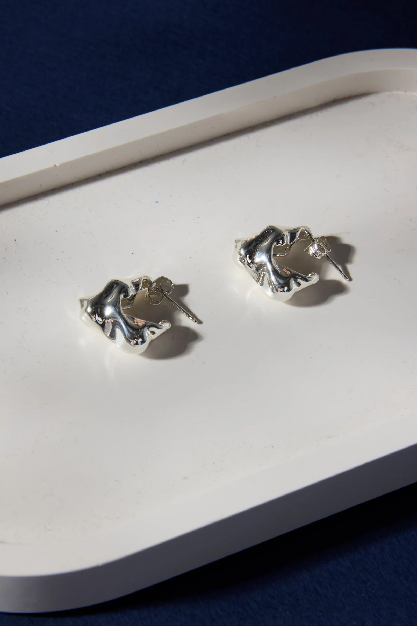 Wavy Organic Sterling Silver Plate Huggie Earring - Image 3