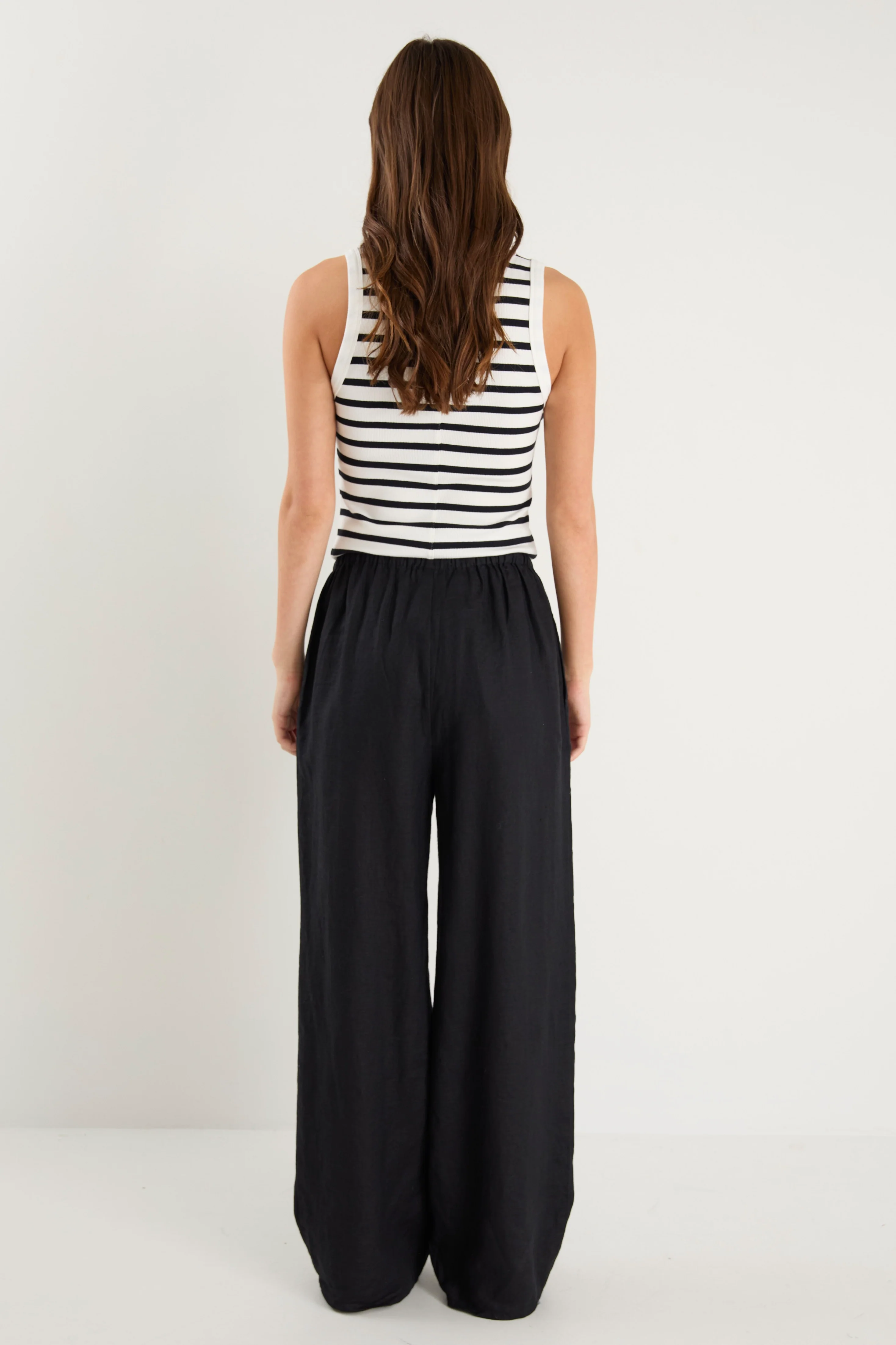 Wellness Black Linen Pull On Wide Leg Pants - Image 6