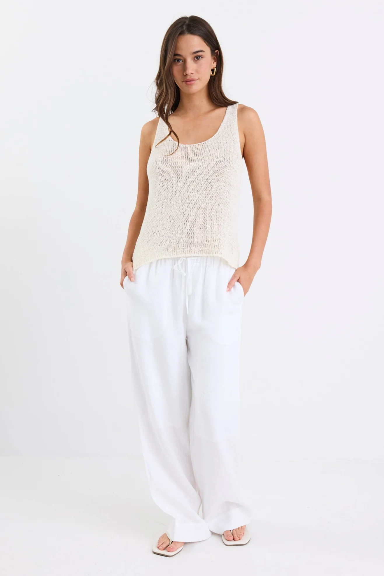 Wellness White Linen Pull On Wide Leg Pants - Image 3