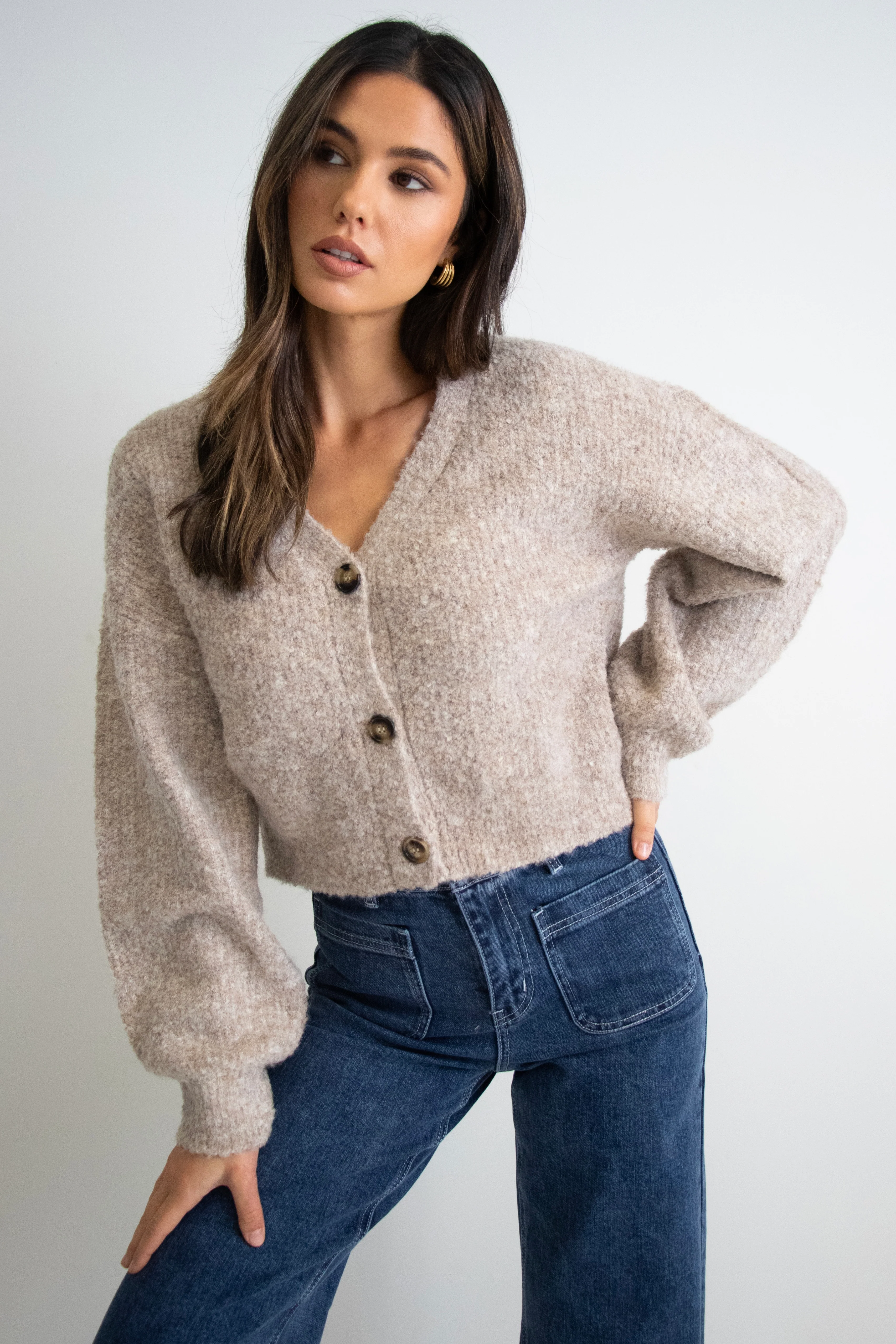 Wholesome Biscuit Boucle Knit Cardigan