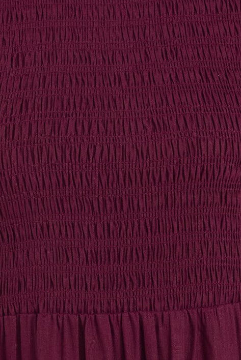Wren Burgundy Plum SS Shirred Bodice Midi Dress - Image 7
