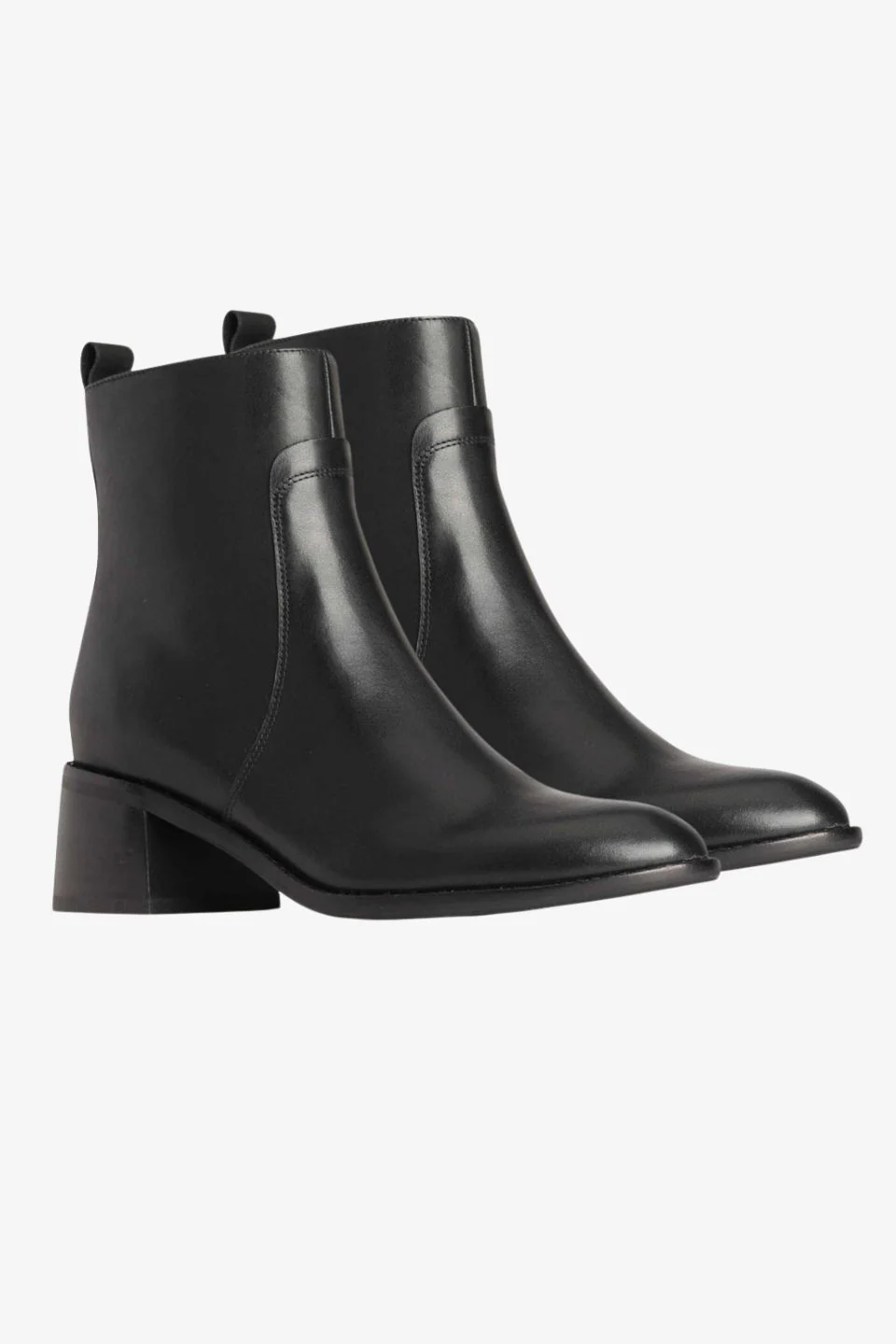 Wyona Black Ankle Mid Heel Leather Boot - Image 2