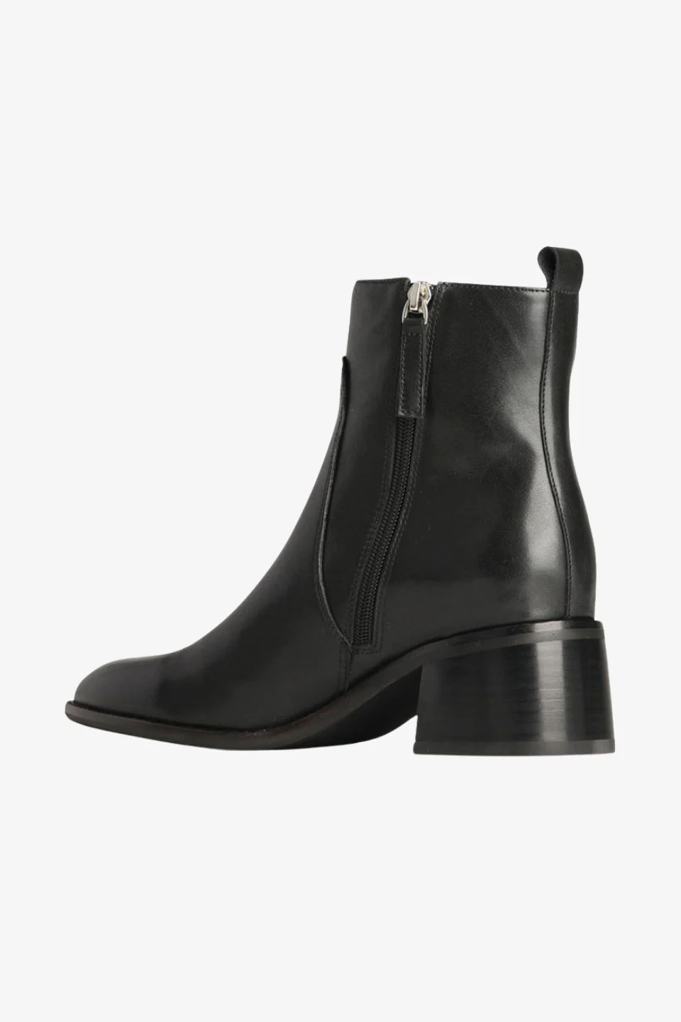 Wyona Black Ankle Mid Heel Leather Boot - Image 4