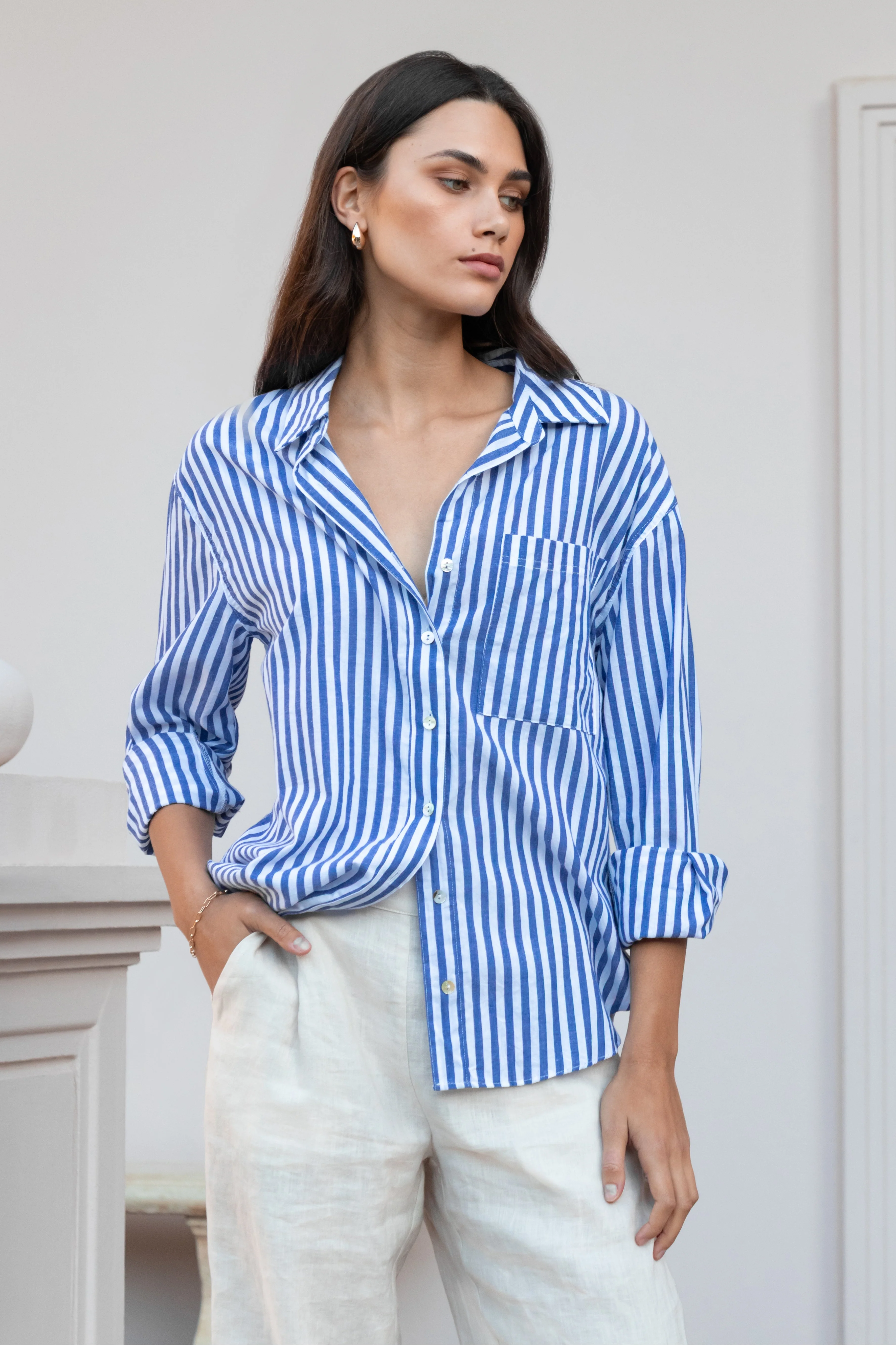 You Got This Blue Stripe Cotton Oversized Shirt - Image 3