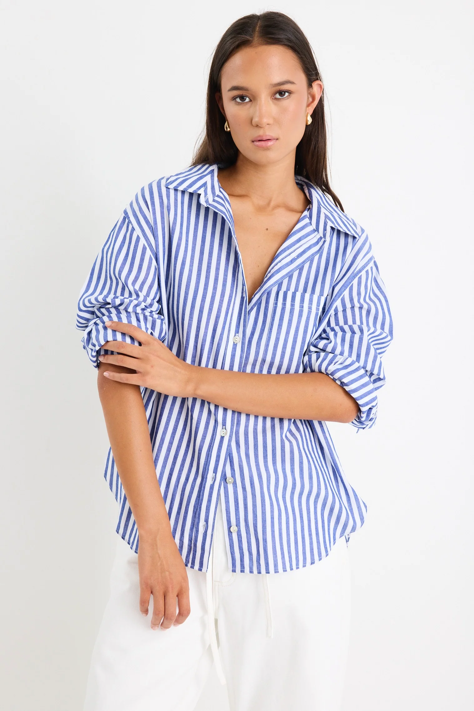 You Got This Blue Stripe Cotton Oversized Shirt - Image 4
