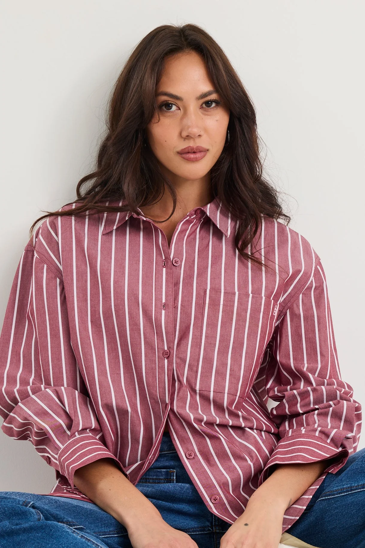 You Got This Burgundy Stripe Oversized Boyfriend Shirt - Image 2