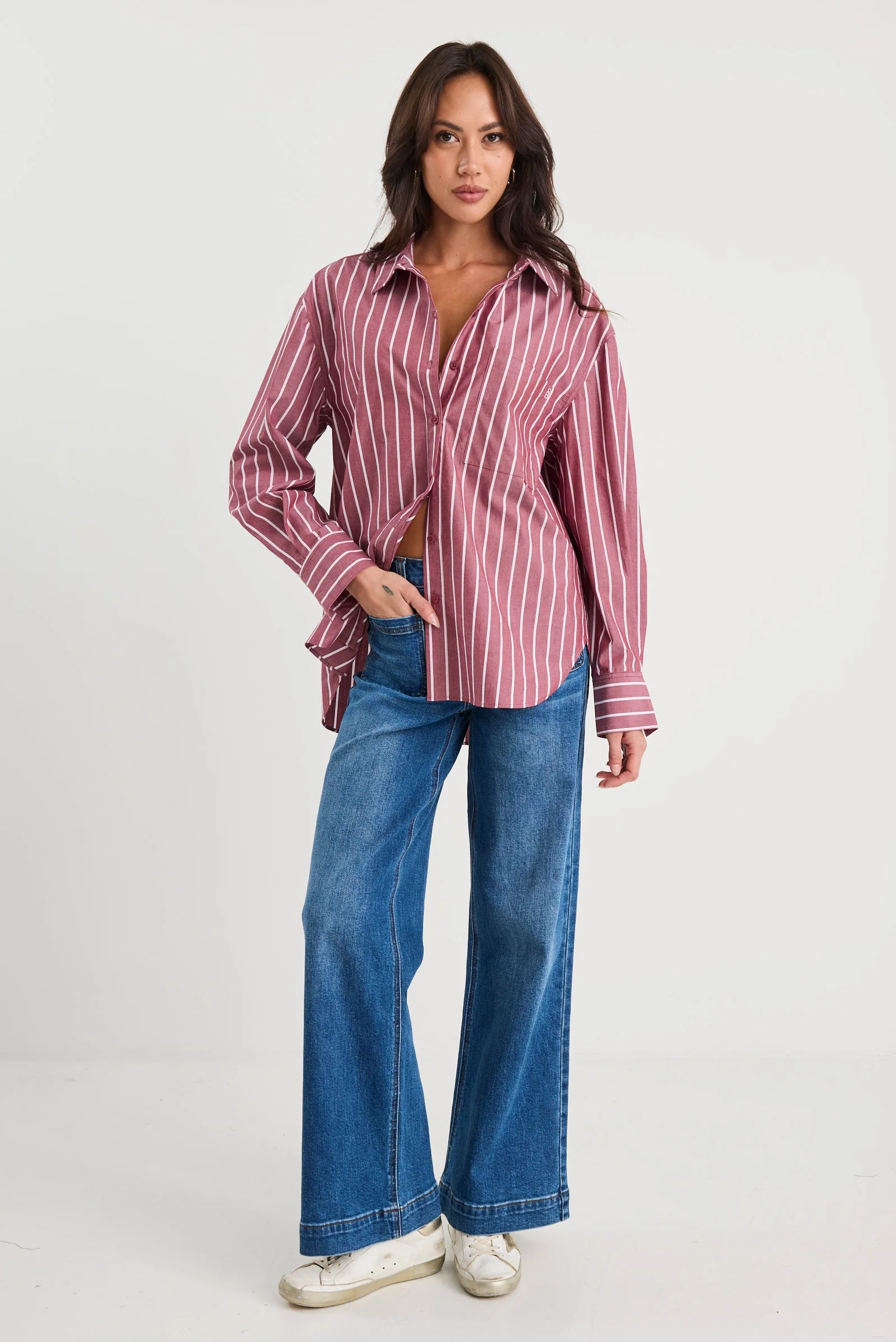 You Got This Burgundy Stripe Oversized Boyfriend Shirt - Image 3